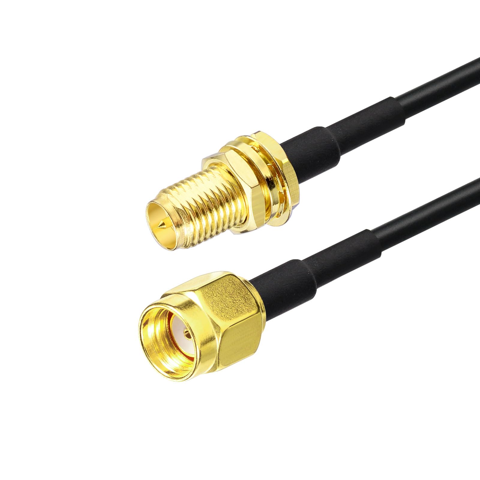 Eightwood RP-SMA Male to RP-SMA Female Bulkhead Coax Cable 16.4ft, 2-Pack | Low Loss Double-Shielded ALSR100 Extension Cable for WiFi Antenna, Router, Network Card Adapter, Security IP Camera