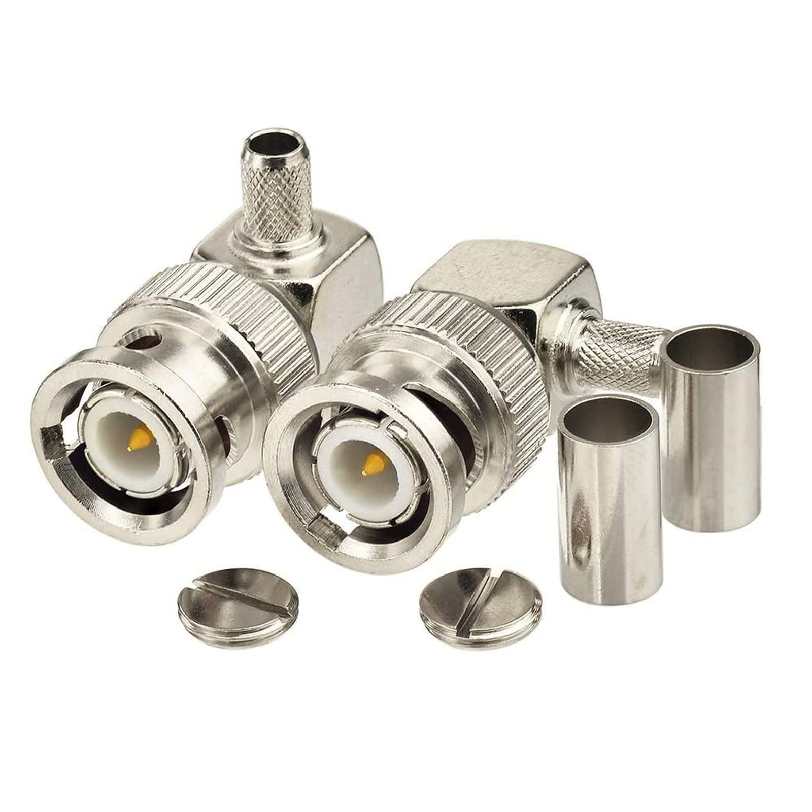 Eightwood BNC Male Right Angle Crimp Connector for RG58 LMR195 RG142 Cable | 50 Ohm, 90 Degree BNC Plug Coax Connector