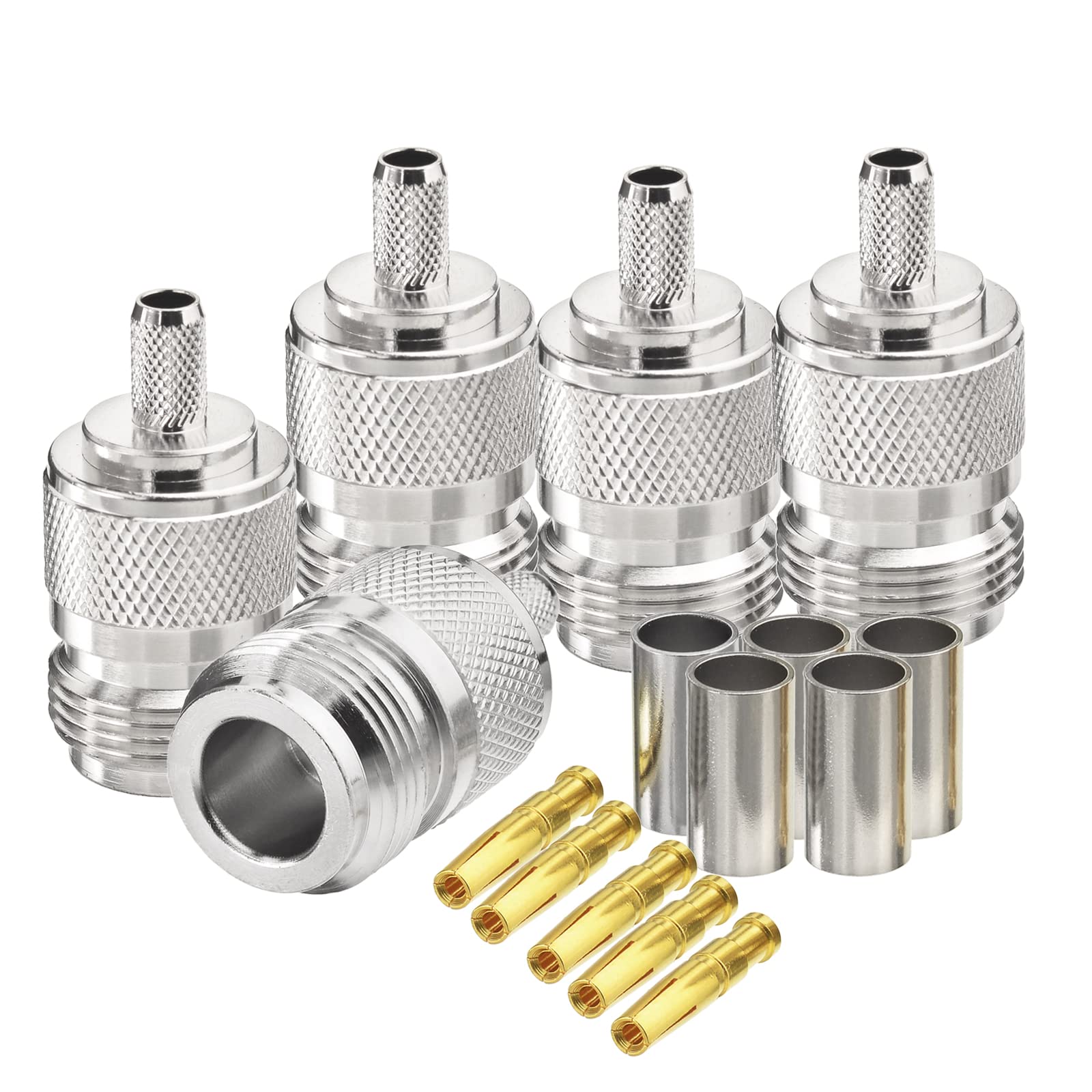 Eightwood N Female Crimp RF Connector 50 ohm for RG58 RG142 LMR195 Cable (5-Pack)