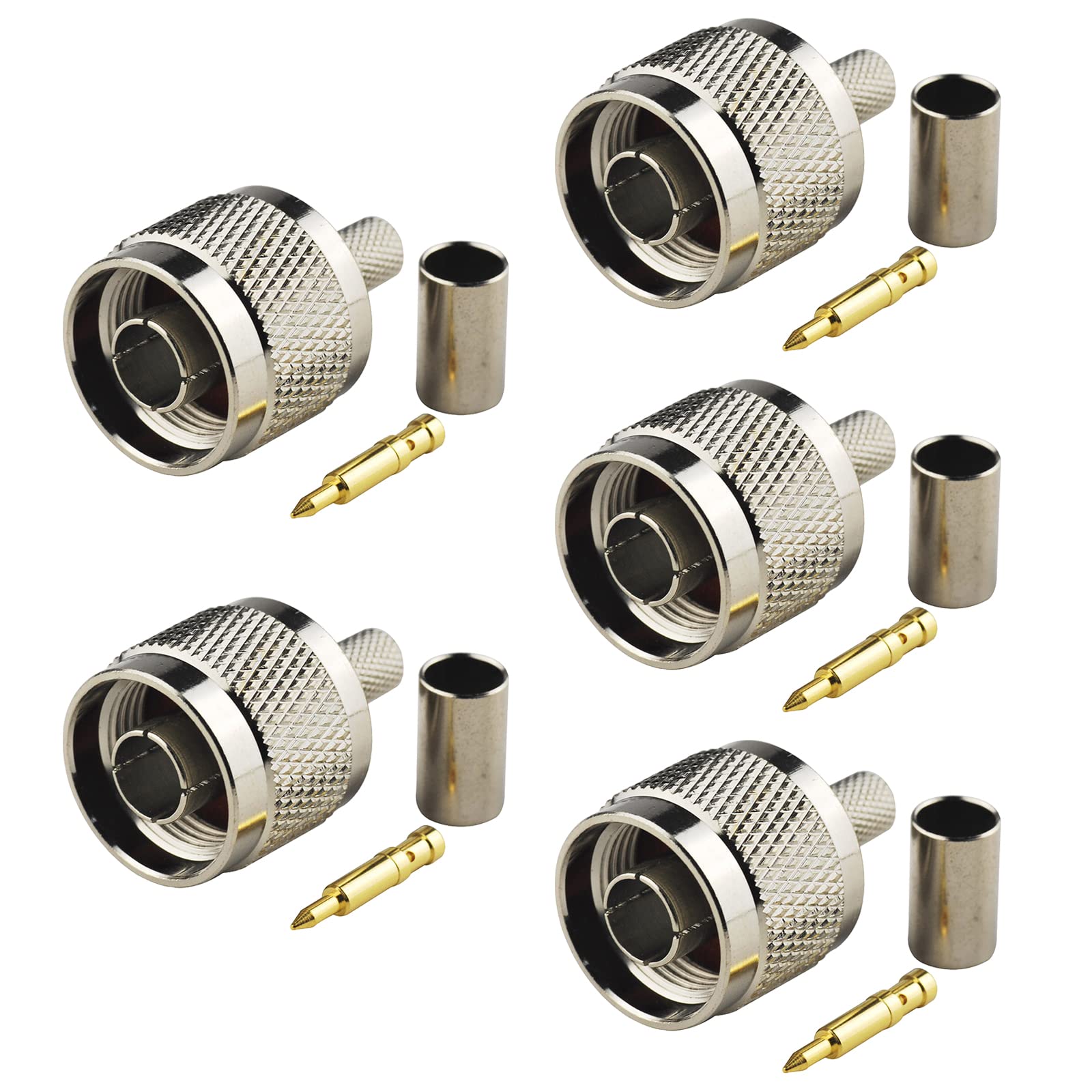 Eightwood N Male Plug Crimp RF Connector 50 ohm for LMR240 RG8X Coax Cable (5-Pack)