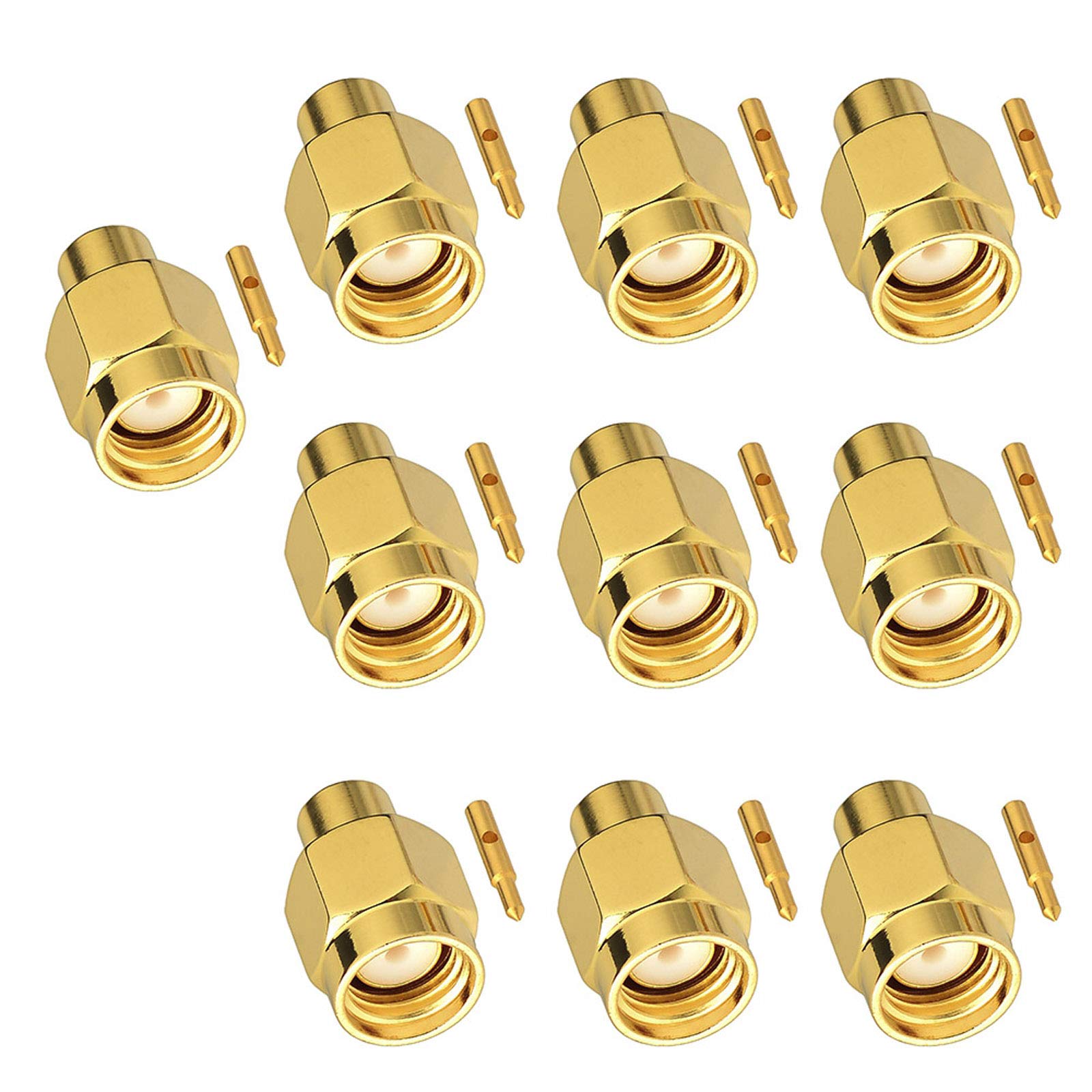 Eightwood 10pcs SMA Solder Male Connector for RG402 .141 Semi-Rigid Cable