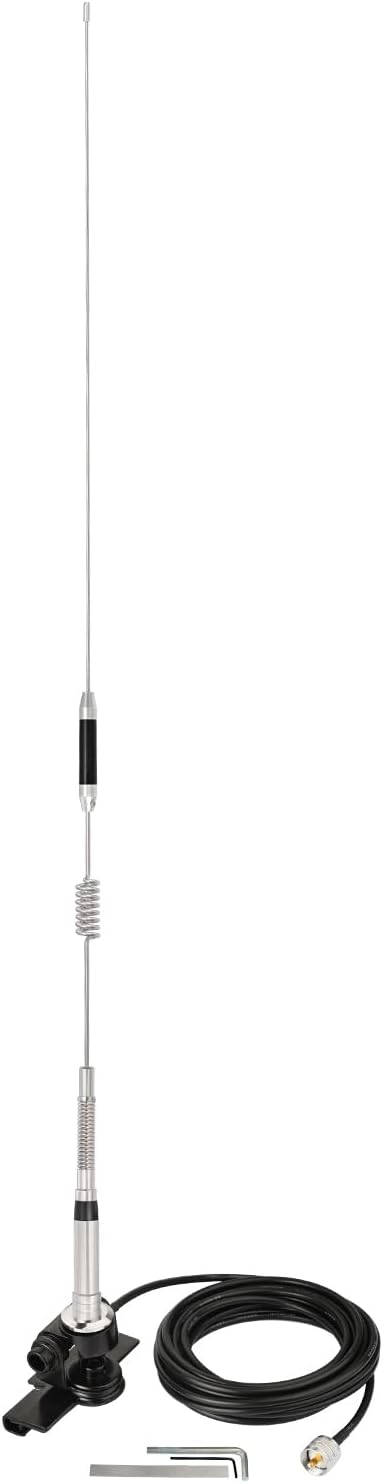 Eightwood VHF UHF Antenna Car CB Mobile Radio Antenna 75 cm Stainless Steel Dual Band 144/430 MHz Antenna CB Radio Antenna Pl259 + 5M Extension Cable for BTECH ICOM Midland Yaesu TYT Cobra