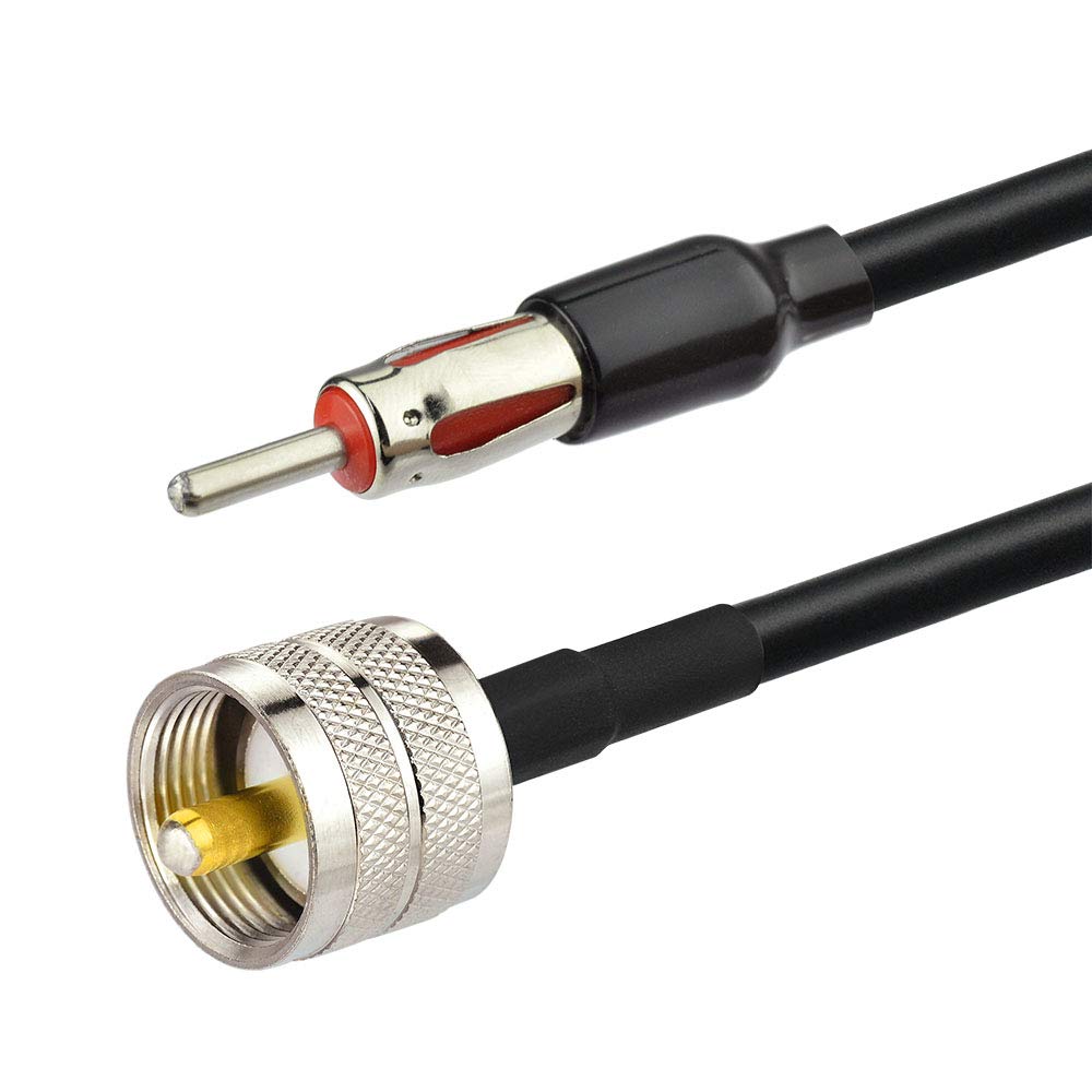 Eightwood PL259 to AM/FM Adapter Kit (2-Pack), PL259 UHF Male to DIN Plug Male/Female RG58 Coax Cable 12” for CB Radio Receiver Scanner Antenna