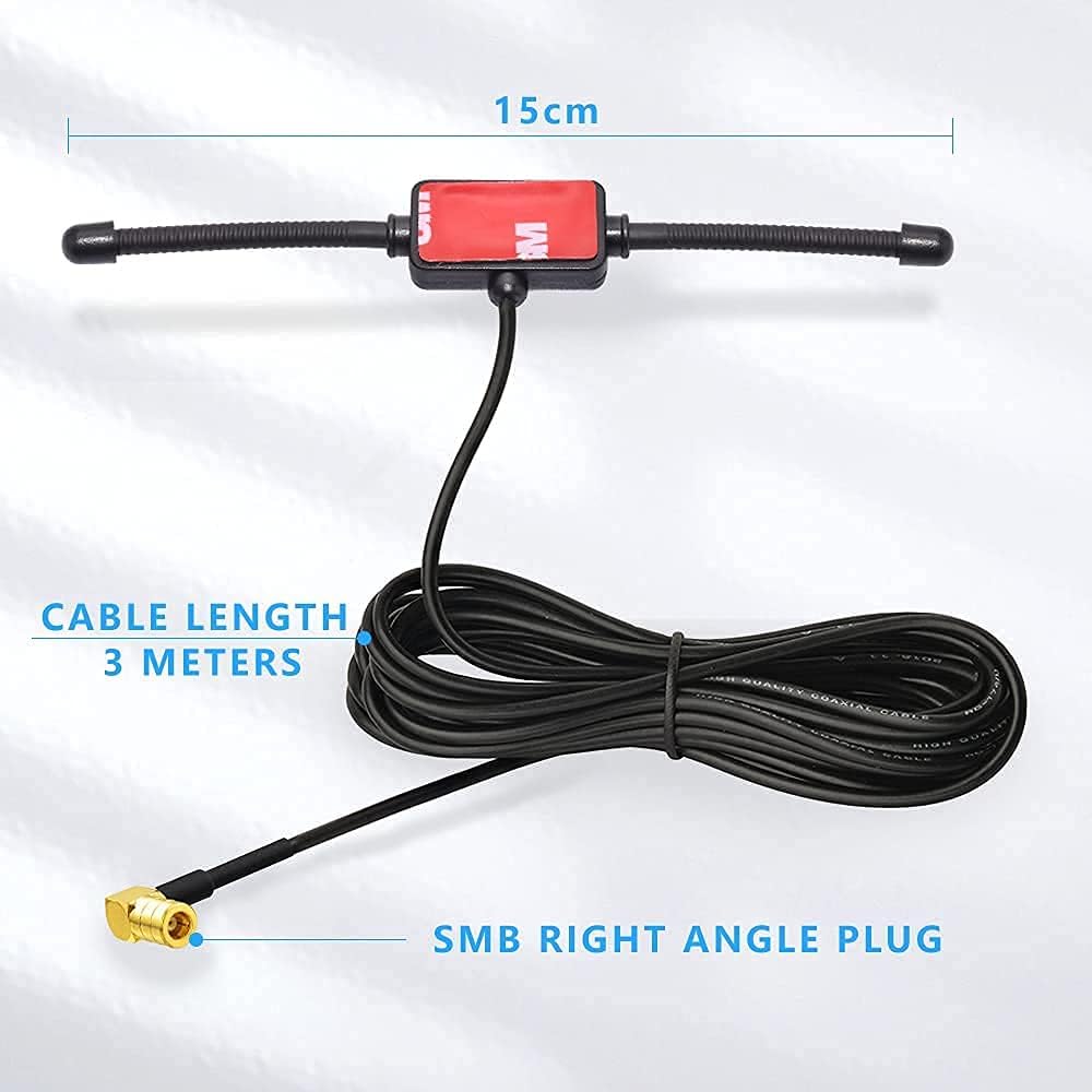 Eightwood DAB+ Antenne DAB Auto Radio Antenne SMB Adapter Patch Aerial Glas- Mount Windshield Antenne mit SMB Right Angle Plug 3 Meter 9.8ft Antenne für Auto Radio DAB MEHRWEG