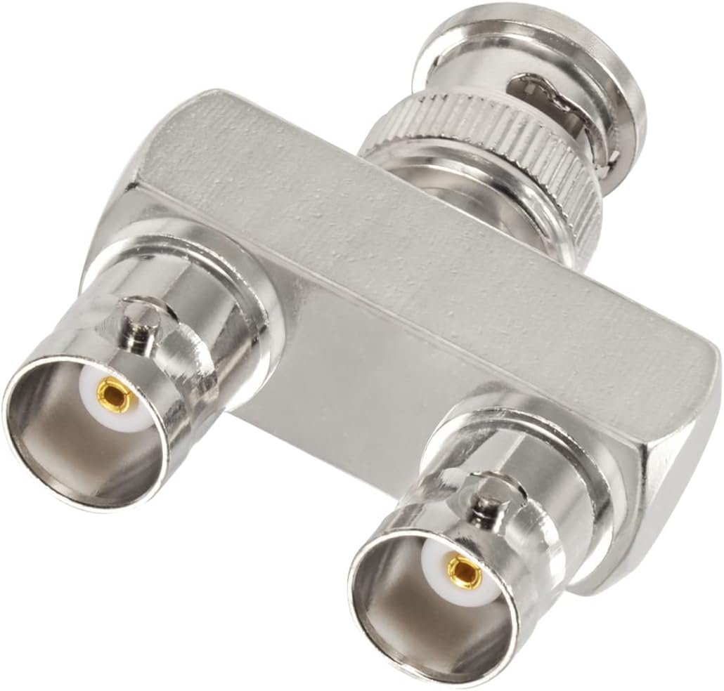 Eightwood BNC Splitter Adapter 2-Pack BNC Male to Dual Female Tee Type 3 Way Audio RF Coax Connector