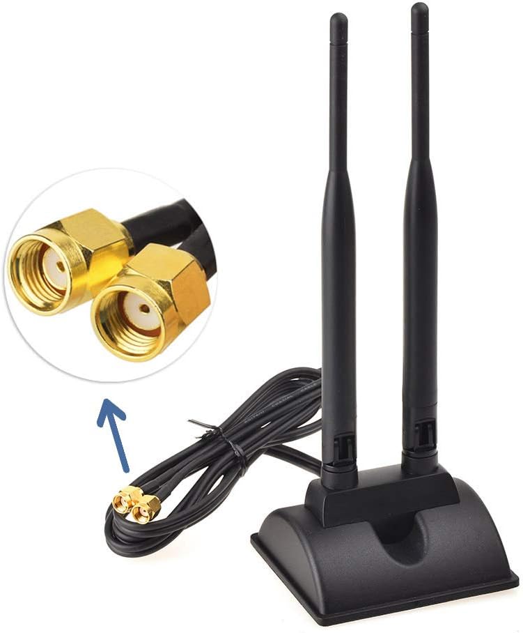 Eightwood WiFi Antenne 2.4G / 5.8G Dual Frequency Magnetic 6dBi RP-SMA Adapter 2m Verlängerungskabel für WLAN PCI WiFi Karten Wirelesse Router Bluetooth TP-Link Dlink MEHRWEG
