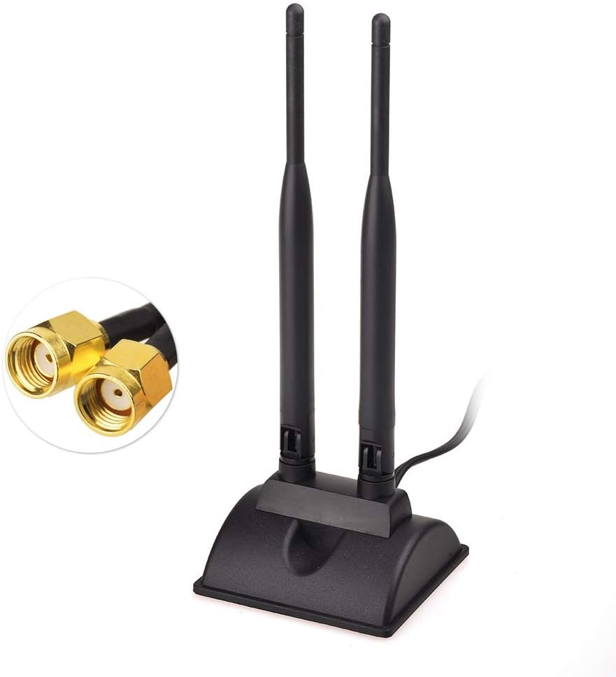 Eightwood WiFi Antenne 2.4G / 5.8G Dual Frequency Magnetic 6dBi RP-SMA Adapter 2m Verlängerungskabel für WLAN PCI WiFi Karten Wirelesse Router Bluetooth Dlink