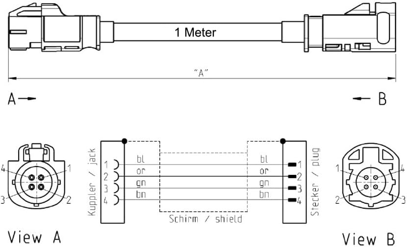 Eightwood LVDS HSD-Z-Buchse 100cm 535 4-Core Kabel für BMW, F30, F10, F25, F15, Audi, VW, Mercedes, Citroen, Peugeot Video-Audio-Rückaufsicht-Kamera-Retrofit-Navigation