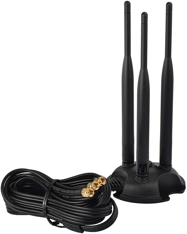 Eightwood 2.4GHz 5GHz Dual Band WiFi Antenna, 3 RP-SMA Connector WiFi 6 Antenna Magnetic Base for PC Desktop Computer, PCIe Network Card, Wireless Router, Mobile Hotspot