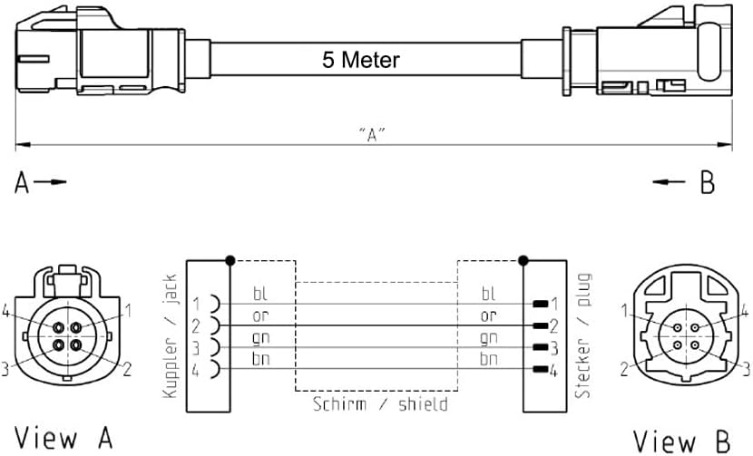 Eightwood HSD LVDS Z Buchse auf Stecker Kabel 500cm 535 4-Core für BMW F30 F10 F25 F15 Audi VW Mercedes Citroen Peugeot Video Audio Rückfahrkamera Retrofit Navigation