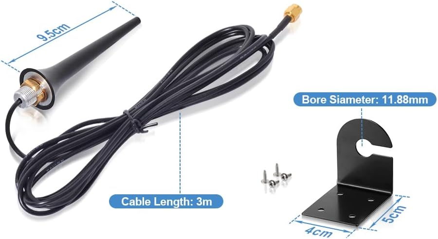 Eightwood Outdoor 3G 4G Antenna 2.5dBi SMA Plug 3M RG174 Cable + Antenna Attachment Base Hole Attachment L Bracket for 3G 4G / GSM/UMTS/CDMA/GPRS 2G 3G 4G Router LTE Bluetooth MiMo SIM