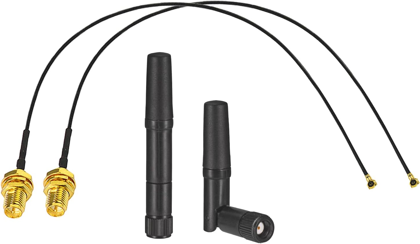 Eightwood Dual Band Small WiFi Antenna 2.4GHz 5GHz RP-SMA Male Antenna with MHF4 IPEX to RP-SMA Female Cable 9.8in (4-Pack) for M.2 NGFF Network Card PC Desktop Computer