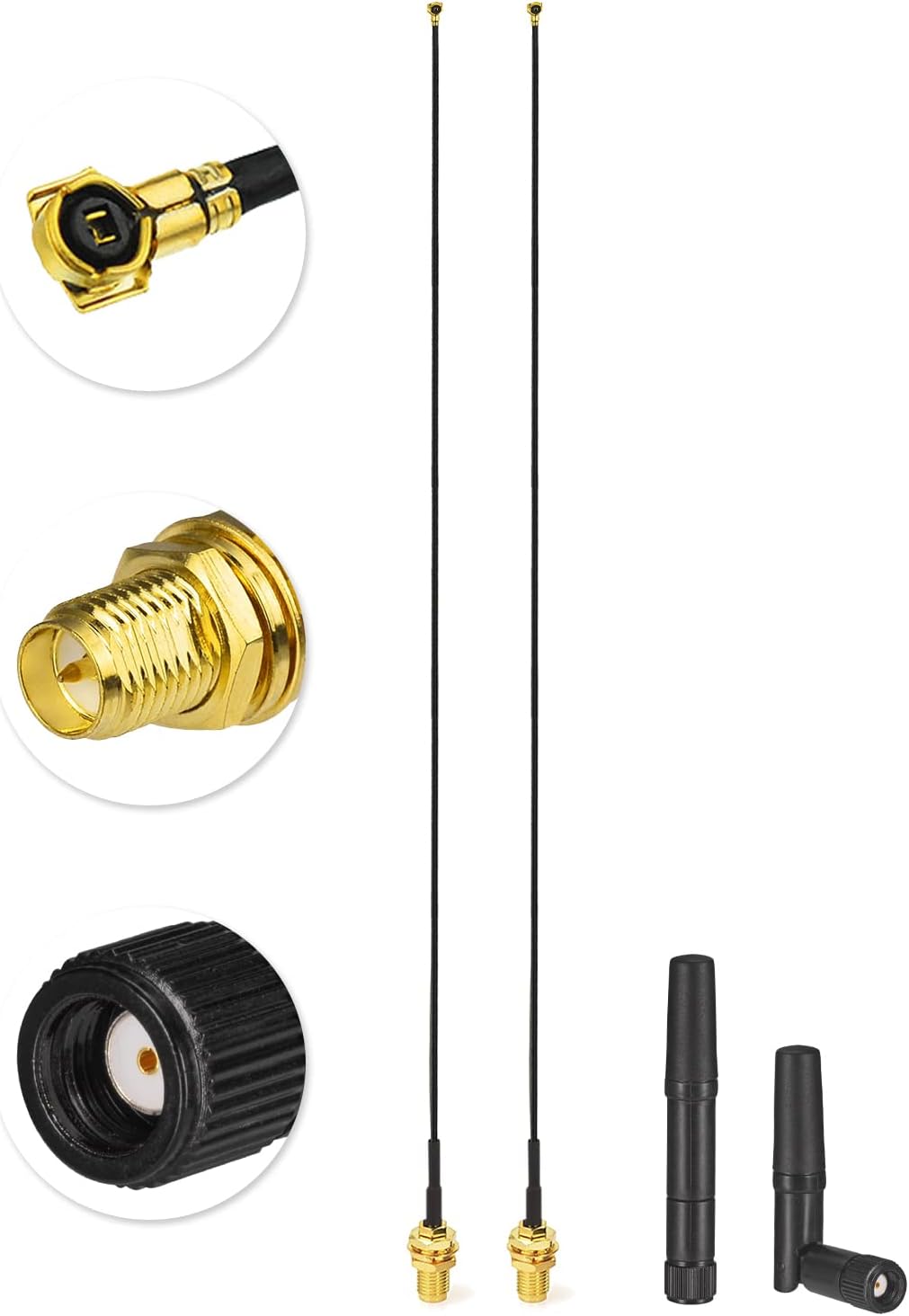 Eightwood Dual Band Small WiFi Antenna 2.4GHz 5GHz RP-SMA Male Antenna with MHF4 IPEX to RP-SMA Female Cable 9.8in (4-Pack) for M.2 NGFF Network Card PC Desktop Computer