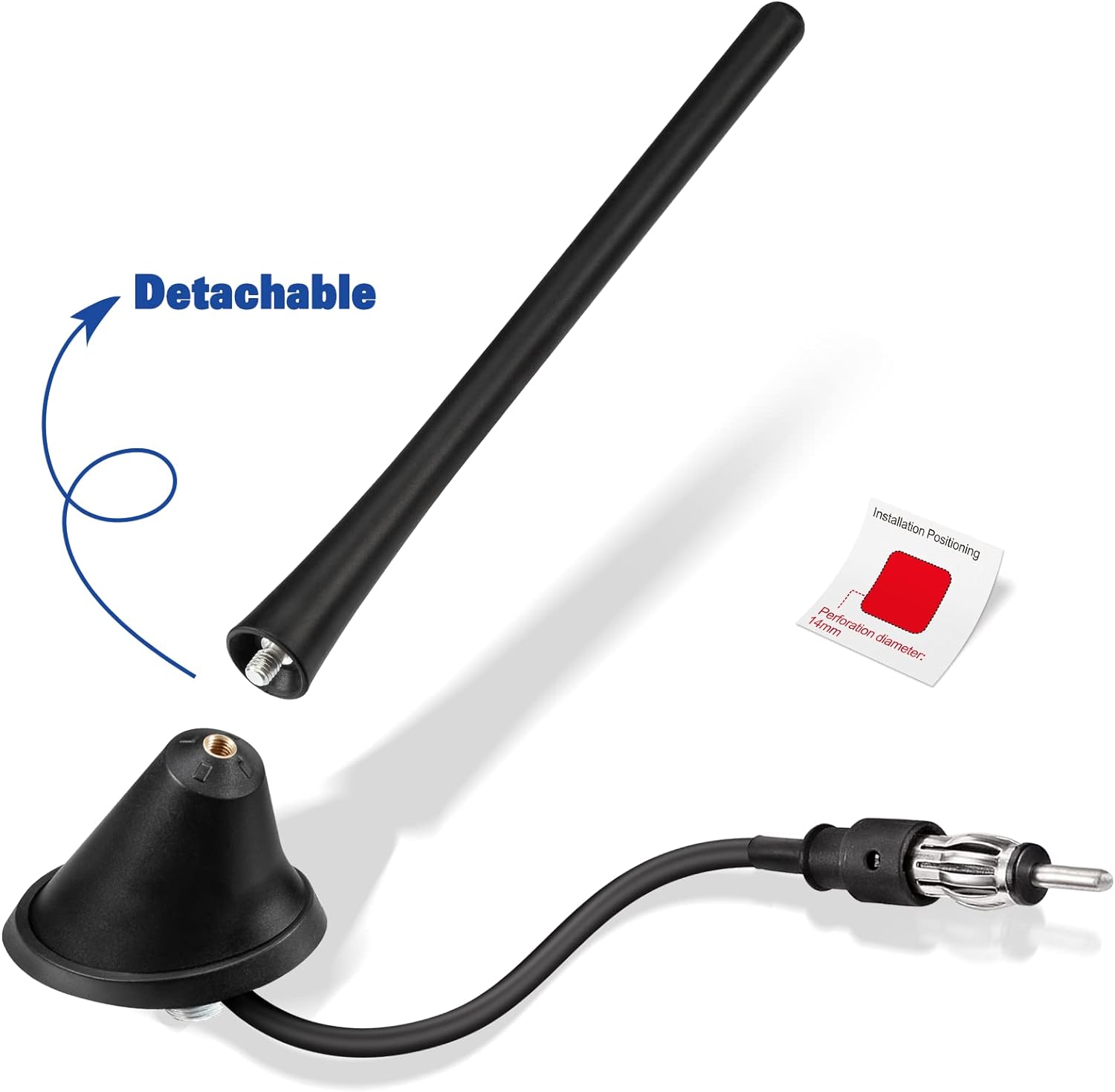 Eightwood Car Stereo AM FM Radio Antenna, Universal Roof Mount Antenna Replacement with Mount Base DIN Plug Connector for Vehicle Car Truck Stereo Receiver Head Unit FM HD Radio