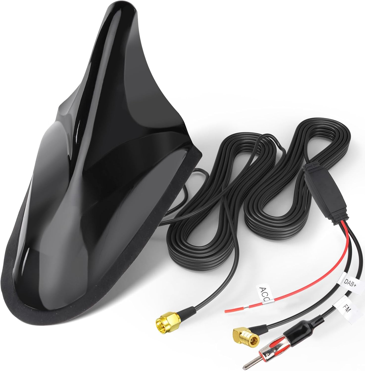Eightwood DAB DAB+ Antenne Autoradio Antennensplitter AM/FM GPS Dachantenne Shark Antenne Auto mit Signal Verstärker Von KFZ Haifischflosse Antenna SMB Stecker SMA Adapter DIN mit 5M Extension Kabel