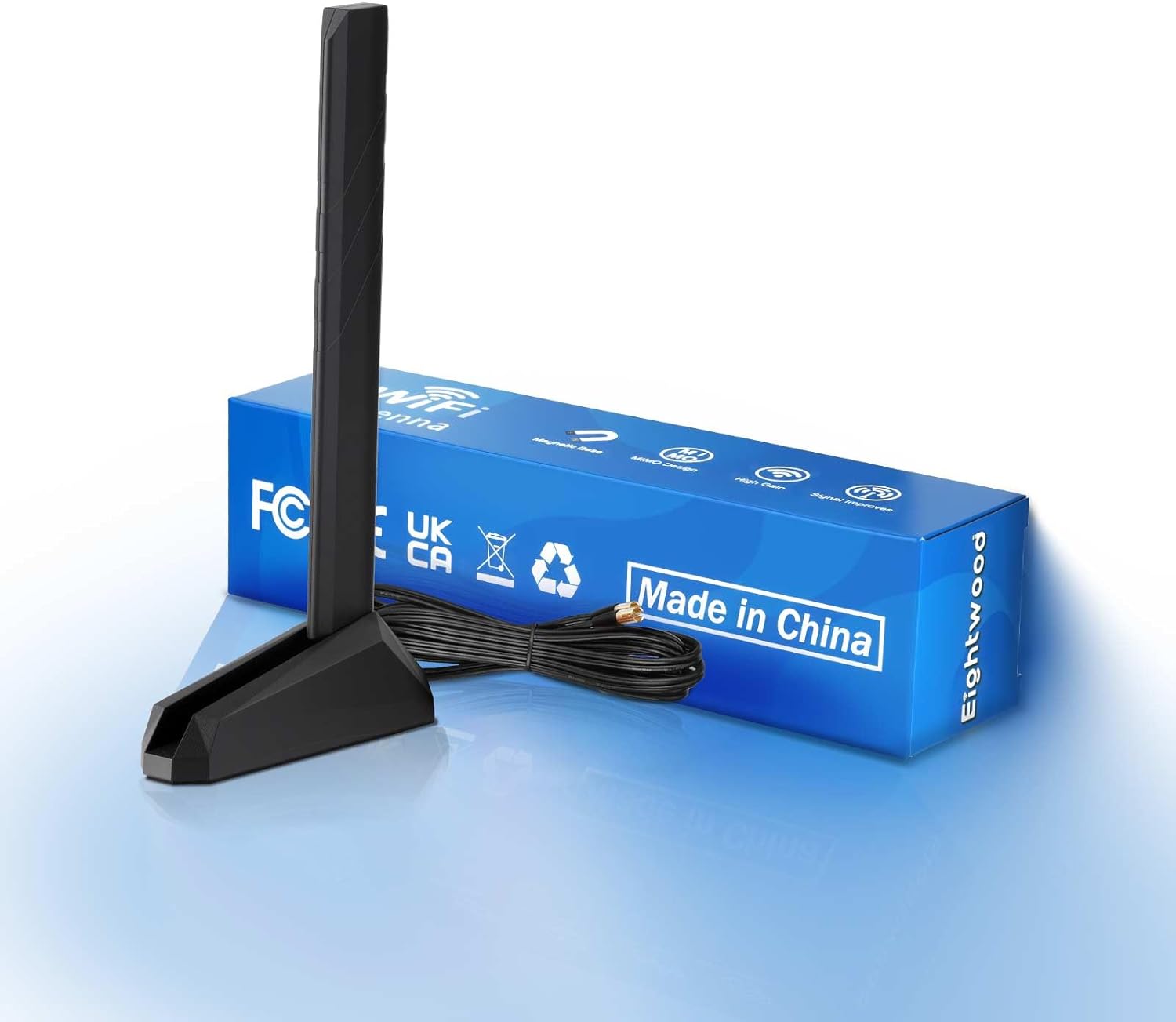 Eightwood WiFi 7 Gaming PC Motherboard Antenna Tri-Band Magnetic Base Antenna with Push-on Connector for ASUS ROG Strix, TUF Gaming, ROG Crosshair, ProArt, Prime Series WiFi 7 Motherboards