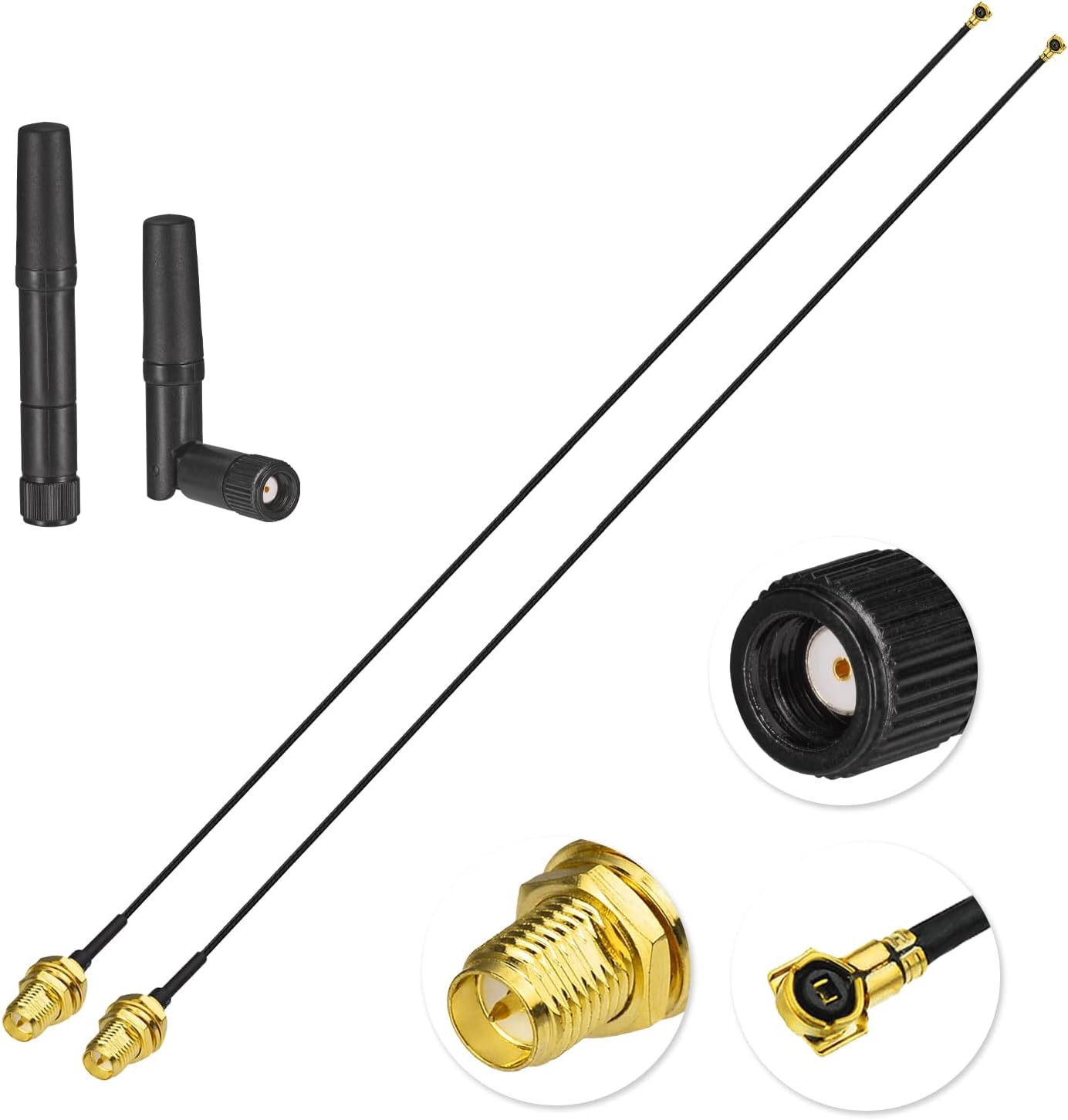 Eightwood Dual Band Small WiFi Antenna 2.4GHz 5GHz RP-SMA Male Antenna with MHF4 IPEX to RP-SMA Female Cable 9.8in (4-Pack) for M.2 NGFF Network Card PC Desktop Computer