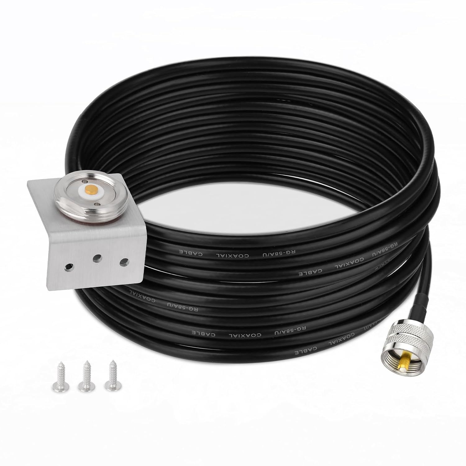 Eightwood NMO Antenna Mount to UHF Male PL259 Extension Cable RG58 16.4 Feet + L Shape Bracket for Yaesu Vertex Icom VHF/VHF CB Mobile Radio Antenna