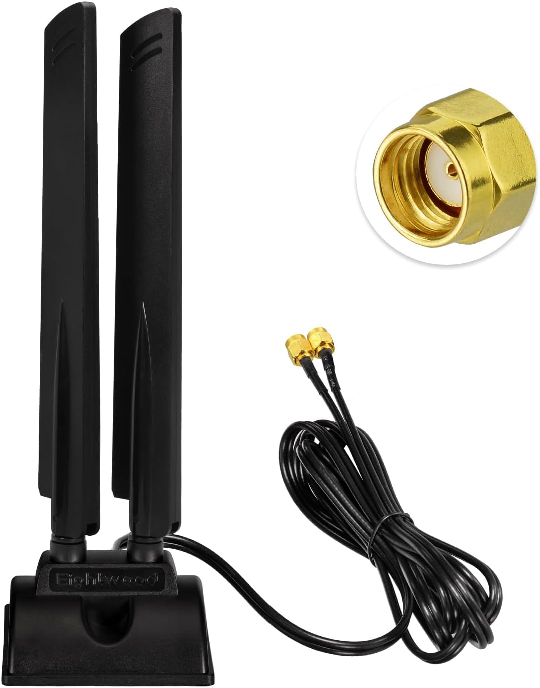 Eightwood Tri Band WiFi 6E Antenne RP-SMA WLAN Antenne Magnetfuß mit 200cm Verlängerungskabel für PC Bluetooth Mainboard WiFi 6 Router Wi-Fi Kamera PCI Karte
