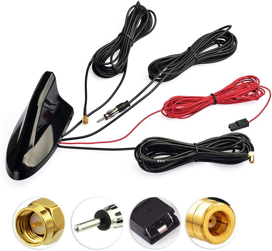 Eightwood DAB/DAB+ Antenne Autoradio Antennensplitter AM/FM GPS Dachantenne Signal Amplifier Von KFZ Haifischflosse Antenne mit Verstärker Aktive Autoantenne + 5M Extension Kabel SMB RG174 MEHRWEG