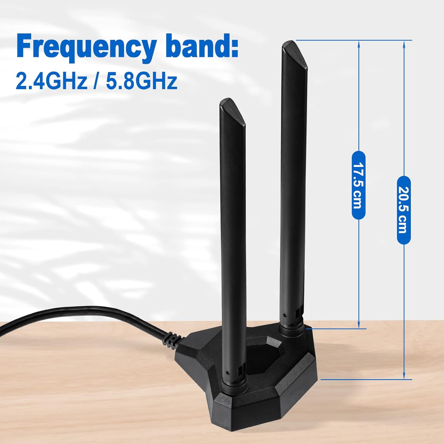 Eightwood 2.4G/5.8G Dualband WLAN Antenne für PC/Router mit Magnetfuß + 200 cm RP-SMA Verlängerungskabel - Signalverstärker für Bluetooth WLAN-Karten PCI PCIe-Karten PC Mainboard