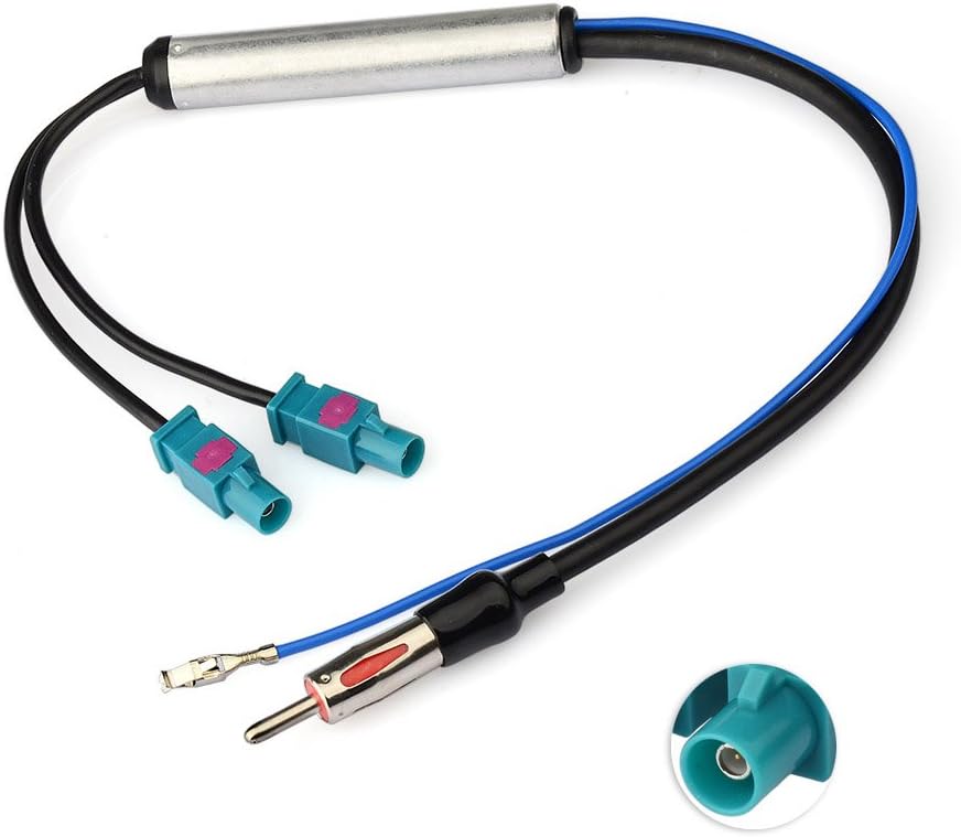 Eightwood AM/FM DAB Antenne Fakra Adapter DIN Stecker auf Dual Fakra Z Stecker DAB Splitter mit Amplifier Power Kabel 30cm für Ham Radio Blaupunkt Pioneer Clarion Alpine MEHRWEG
