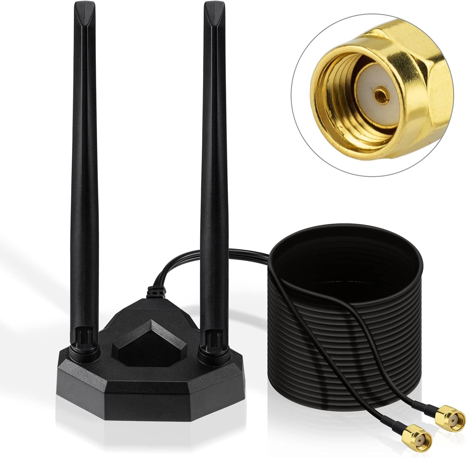 Eightwood 2.4G/5.8G Dualband WLAN Antenne für PC/Router mit Magnetfuß + 200 cm RP-SMA Verlängerungskabel - Signalverstärker für Bluetooth WLAN-Karten PCI PCIe-Karten PC Mainboard