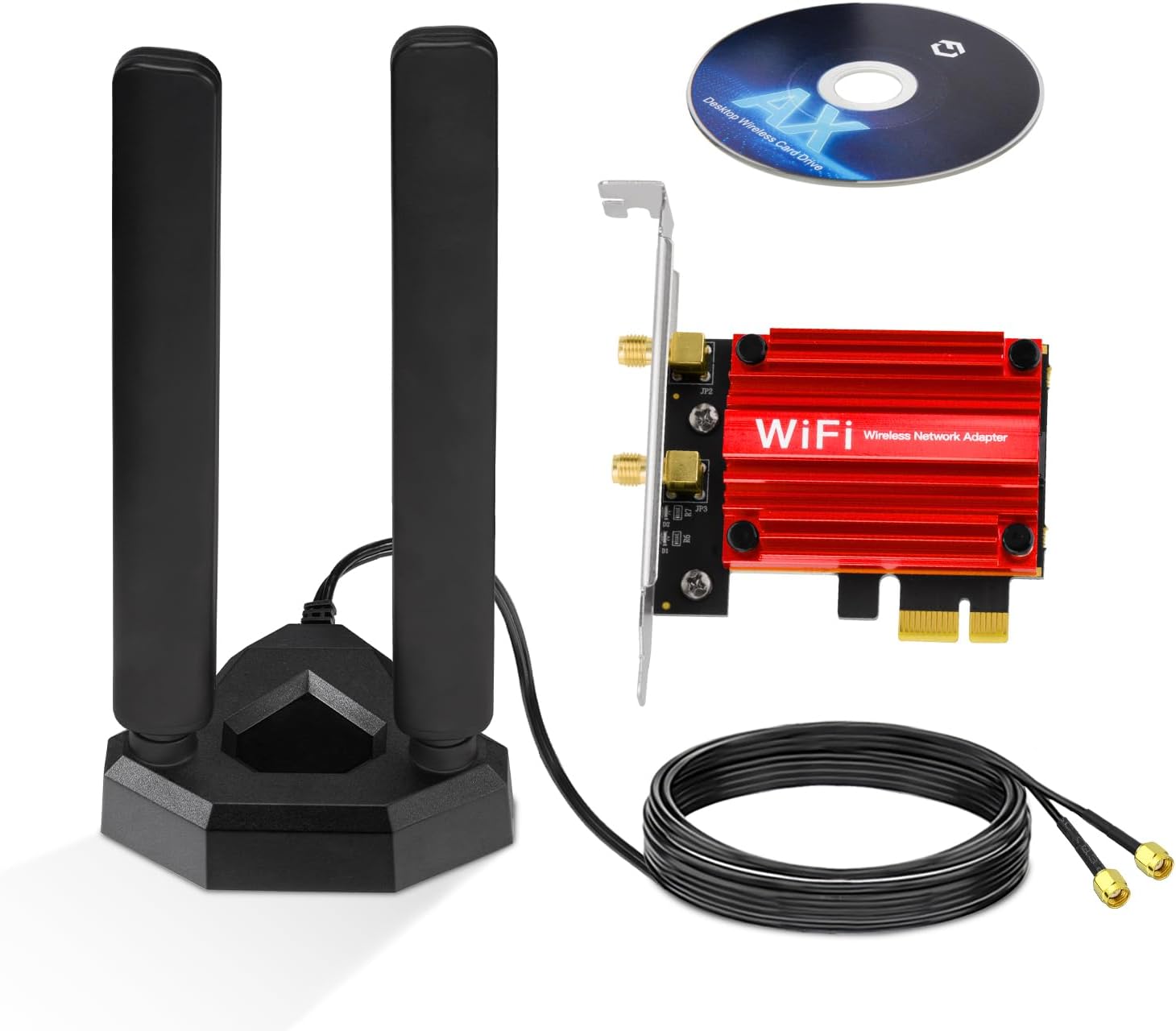 Eightwood WLAN Karte WiFi 6E Intel AX210 Bluetooth 5.3 WLAN Netzwerkkarte WLAN PCI-E Karte 6G/5G/2.4G Tri Band WiFi 6E Karte 5374 mbit/s mit Wi-Fi 6E Antenne + CD für PC Windows 11/10 (64 bit) Laptop