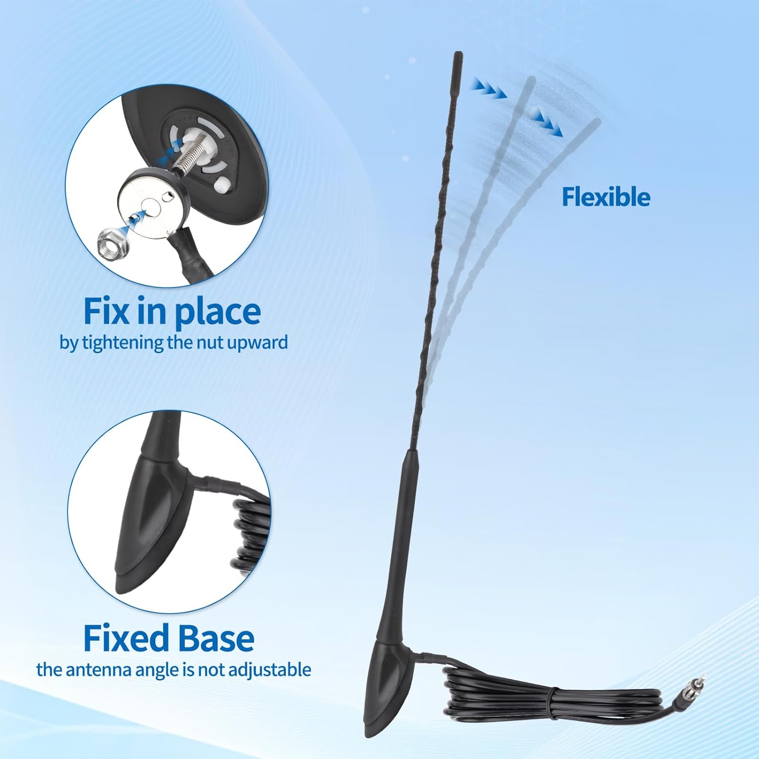 Eightwood FM/AM Dachantenne Auto Radio Antenne Marine Radio Antenne FM Autoantenne 2M Verlängerung Kabel für Boot, Auto, LKW, Vans, Wohnwagen, Wohnmobil, Yacht Radiotuner
