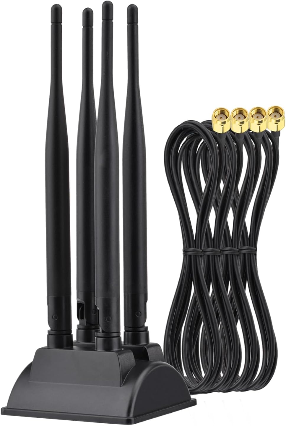 Eightwood Dual Band WiFi 6 Antenna 2.4GHz 5GHz, 4 RP-SMA Connector WiFi Antenna Magnetic Base for PC Desktop Computer PCIe Bluetooth Card Wireless Router and Access Point