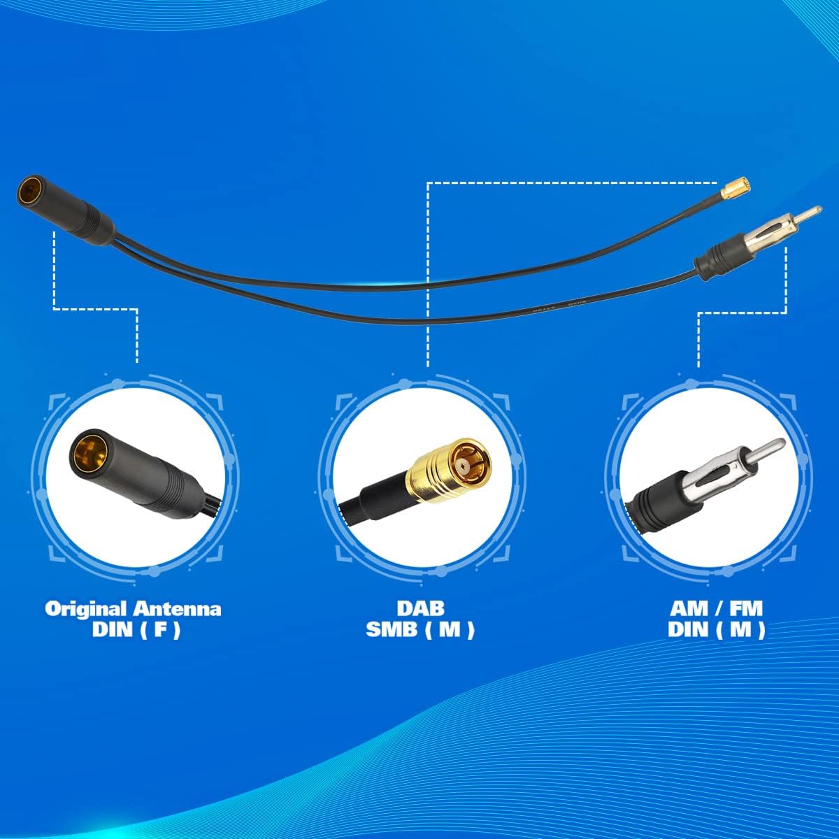 Eightwood DAB Car Aerial Cable SMB Antenna Splitter Din Female to Din Male to SMB Pigtail Cable Digtial Car Radio RG174 30cm for AM/FM DAB+ Pioneer Clarion Kenwood Alpine JVC