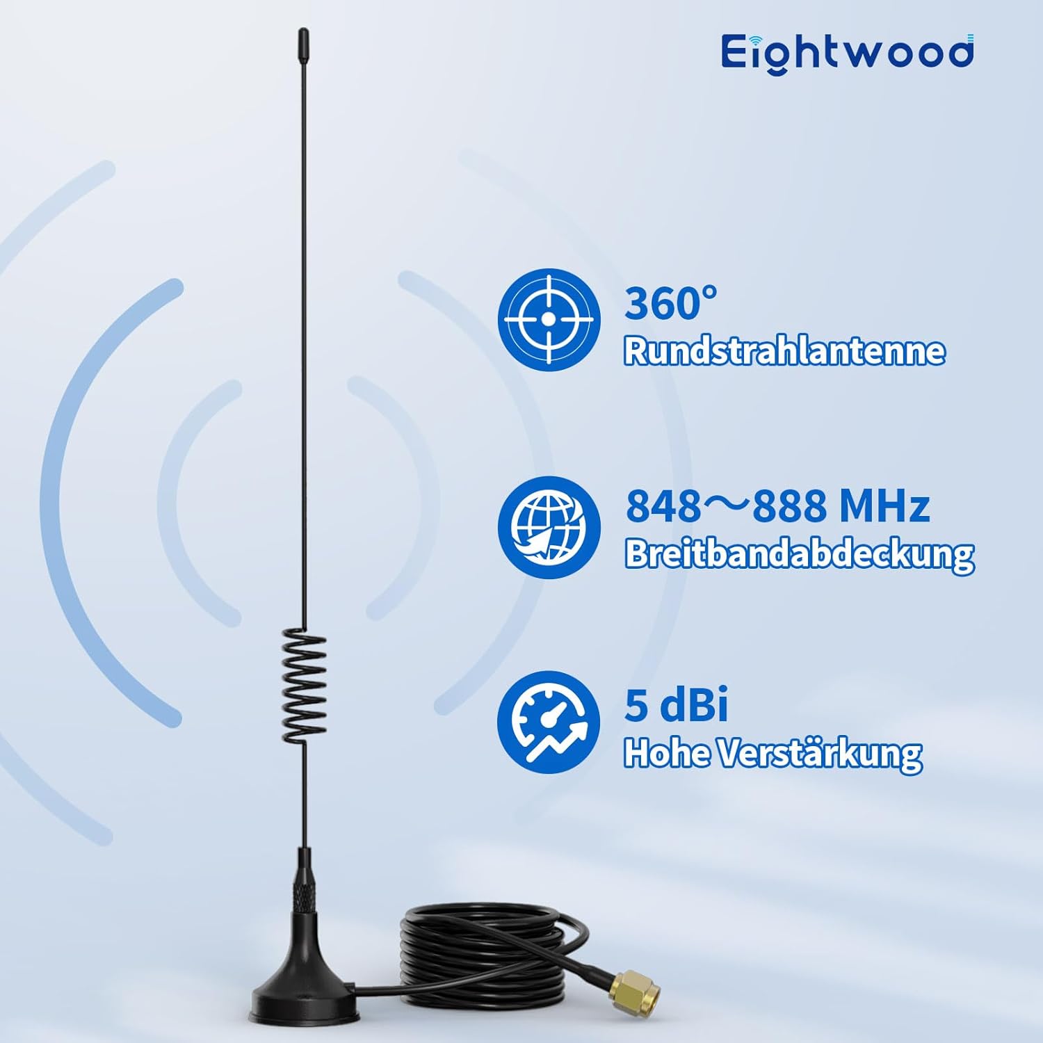 Eightwood 868 MHz Antenne SMA Antenne 868 MHz Homematic Antenne 5dBi + 15CM SMA Antennenkabel für GSM Lora Zigbee Dongle Wireless WiFi Homematic CCU3 CCU2 CC1101 Ham Radio usw.