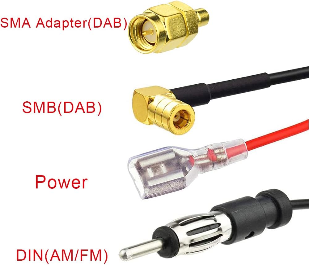 Eightwood Aktive DAB/DAB+ Antenne Auto Digital Radio FM/AM Kombi Dachantenne Autoantenne mit Verstärker with SMB/SMA Stecker DIN Adapter Auto Radio Fahrzeug Splitter Amplifier 5M