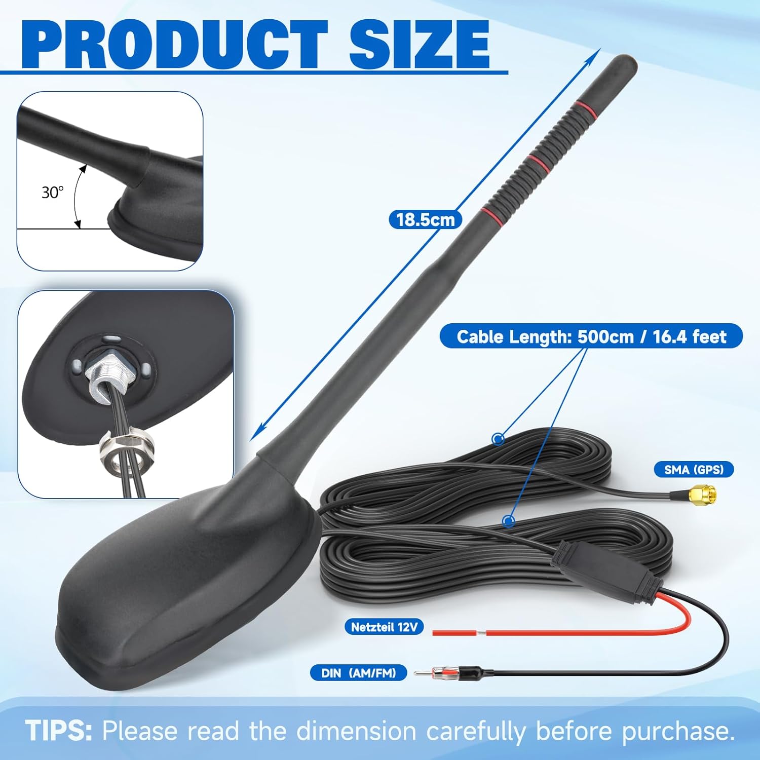 Eightwood FM/AM GPS Dachantenne Auto Radio Antenne Aktive Autoantenne mit Verstärker Auto Radio Amplifier 5M Verlängerung Kabel für Pioneer Blaupunkt Pioneer Clarion Alpine Digital Tuner