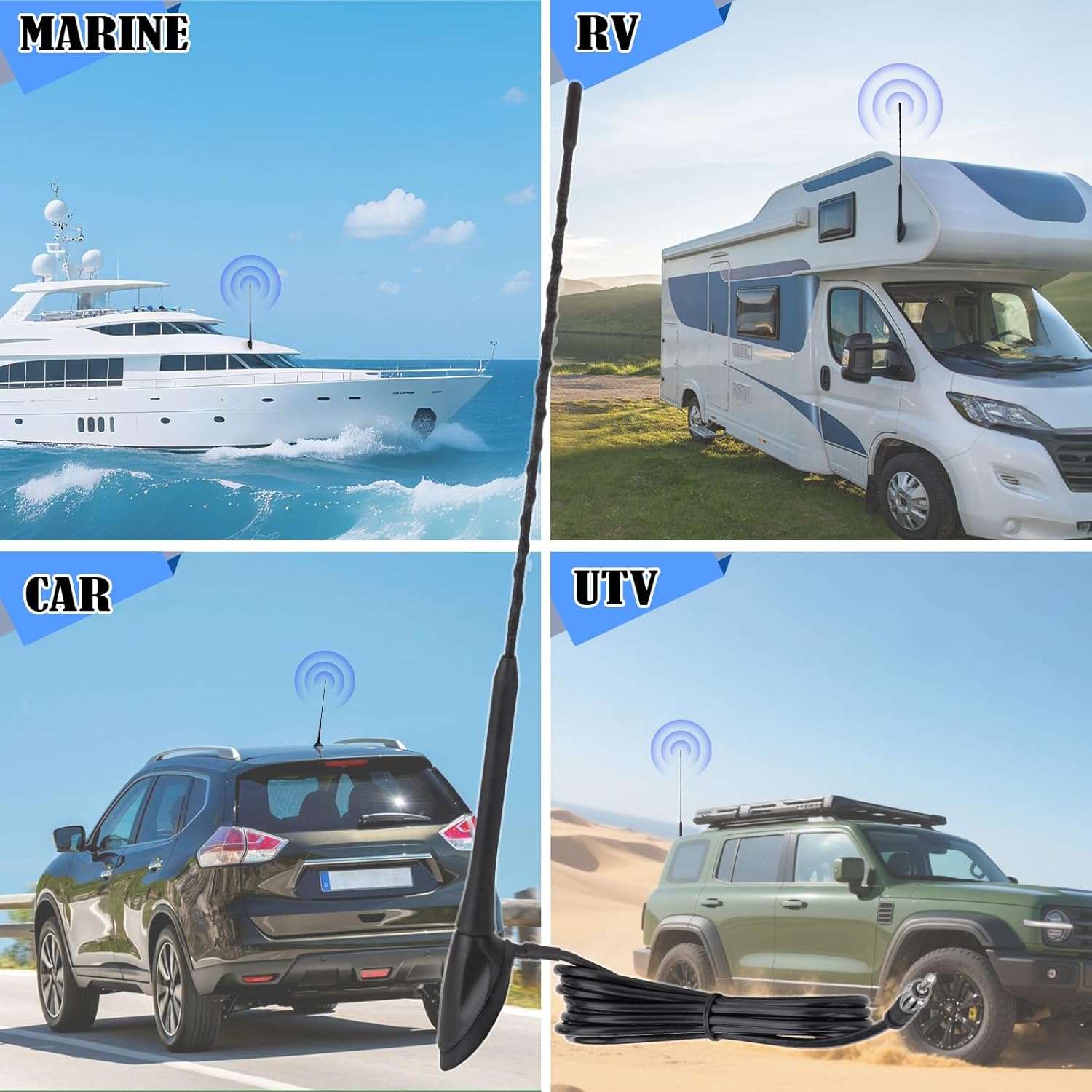 Eightwood FM/AM Dachantenne Auto Radio Antenne Marine Radio Antenne FM Autoantenne 2M Verlängerung Kabel für Boot, Auto, LKW, Vans, Wohnwagen, Wohnmobil, Yacht Radiotuner