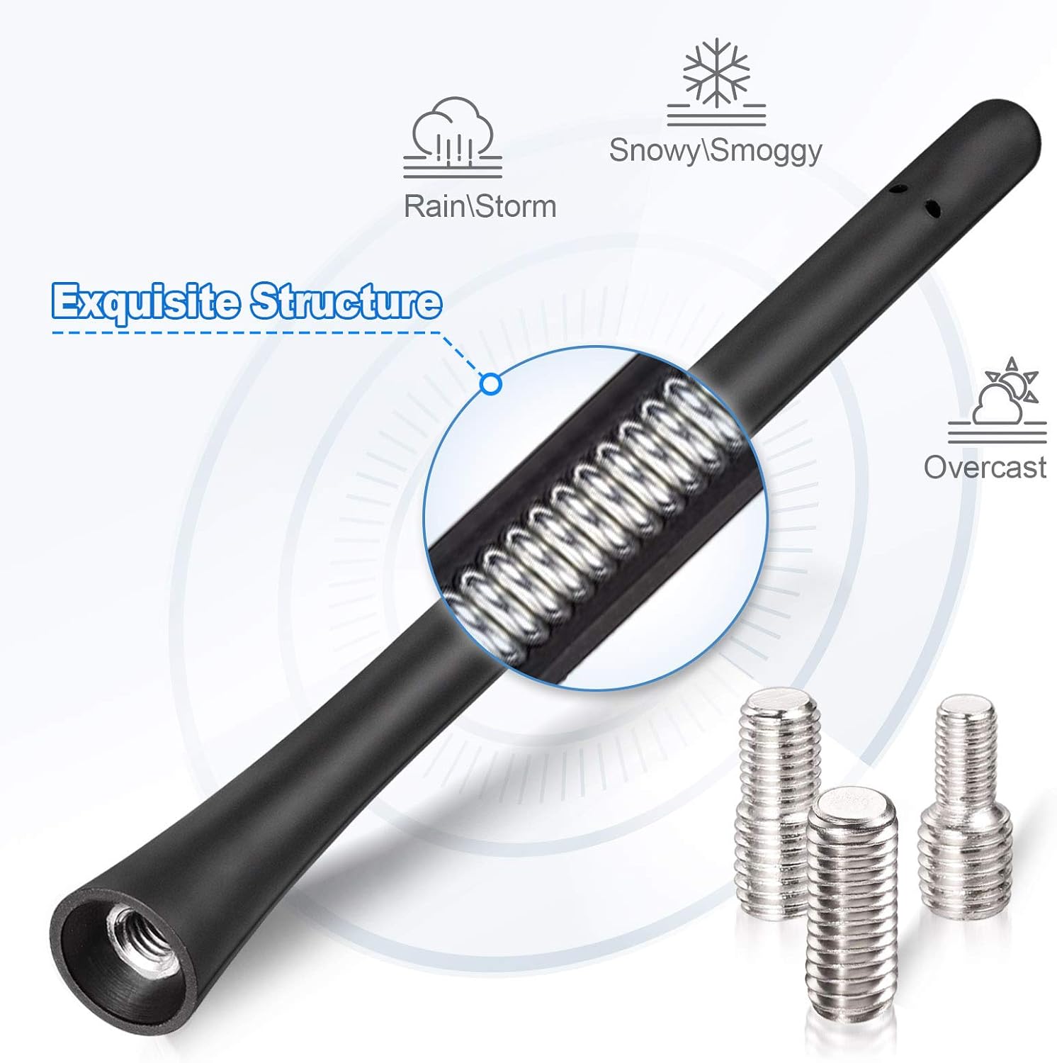 Eightwood Car Radio Rubber Antenna Mast 7 inch FM AM Universal Roof Mount Vehicle Antennae Replacement with M4 M5 M6 Screw Adapter