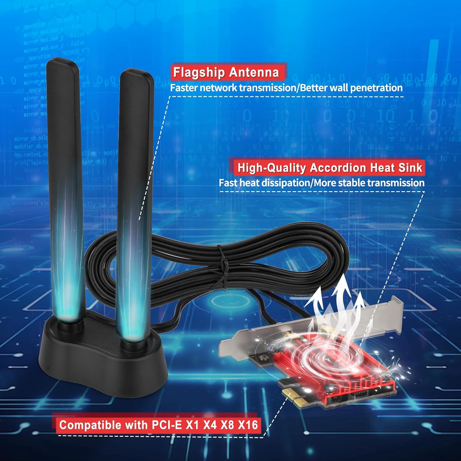Eightwood WLAN Karte WiFi 6E Intel AX210 Bluetooth 5.3 WLAN Netzwerkkarte WLAN PCI-E Karte 6G/5G/2.4G Tri Band WiFi 6E Karte 5374 mbit/s mit Wi-Fi 6E Antenne + CD für PC Windows 11/10 (64 bit) Laptop