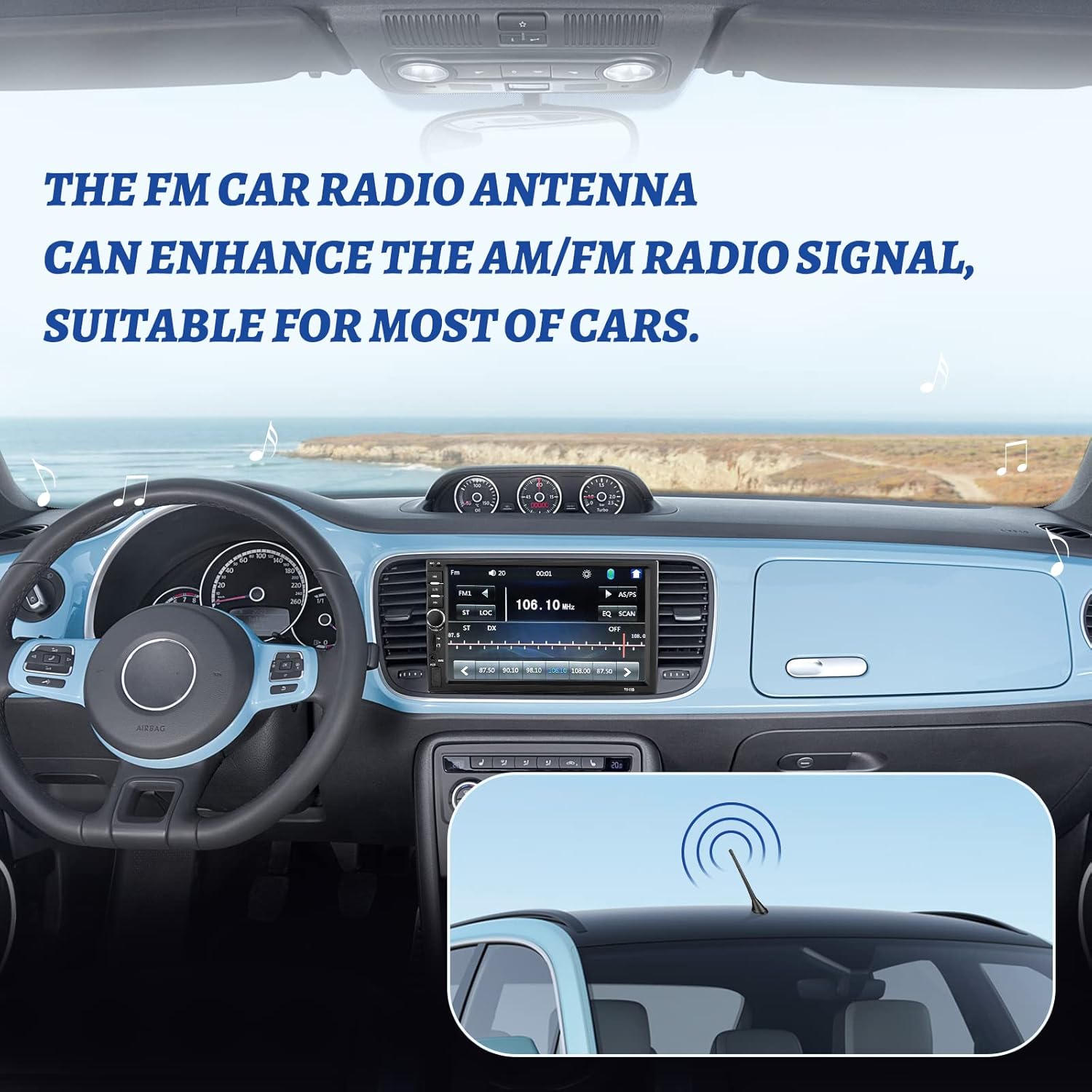 Eightwood AM/FM Autoantenne mit Verstärker Antenne Auto FM 17.5cm Dachantenne Autoantenne Autoradio Antenne Amplifier mit DIN Adapter 15CM Kabel