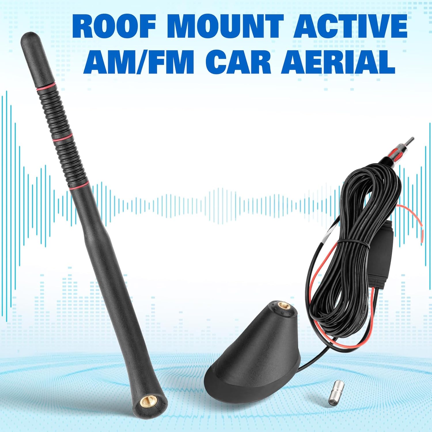 Eightwood Auto Antenne Dach FM AM Aktive Antenne Autoradio mit Verstärker Autoantenne Kurz + 5m Verlängerungskabel für Auto LKW SUV Stereo Receiver Media Head Units Digital Radio FM Tuner