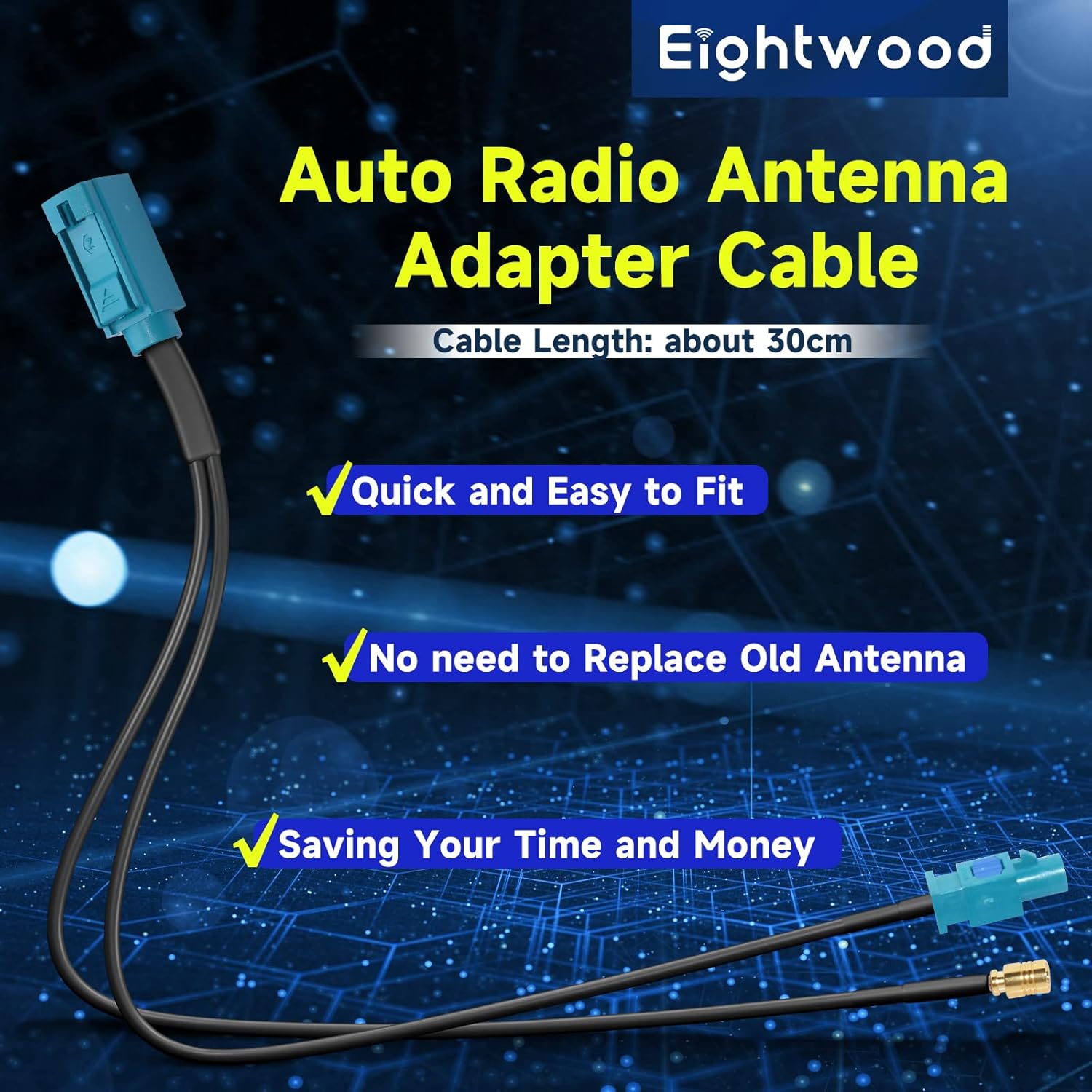 Eightwood DAB DAB+ Antenne SMB Autoradio Antennensplitter Fakra Z Stecker auf Fakra Z Buchse Pigtail Kabel RG174 12inch 30cm für Digitalradio Empfang Blaupunkt Beat TechniSat MEHRWEG