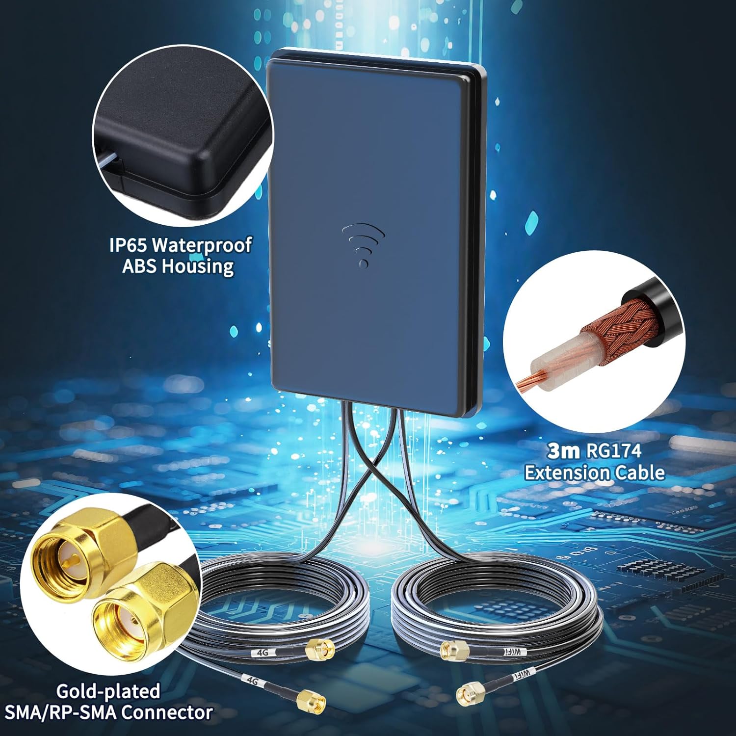 Eightwood 4G LTE & Dual WiFi 6E MIMO Kombi-Antenne 5dBi 2X SMA + 2X RP-SMA Anschluss IP65 Industrie-Grade 600-6000MHz für 4G LTE/3G WiFi 6E Router Bluetooth Zigbee IoT