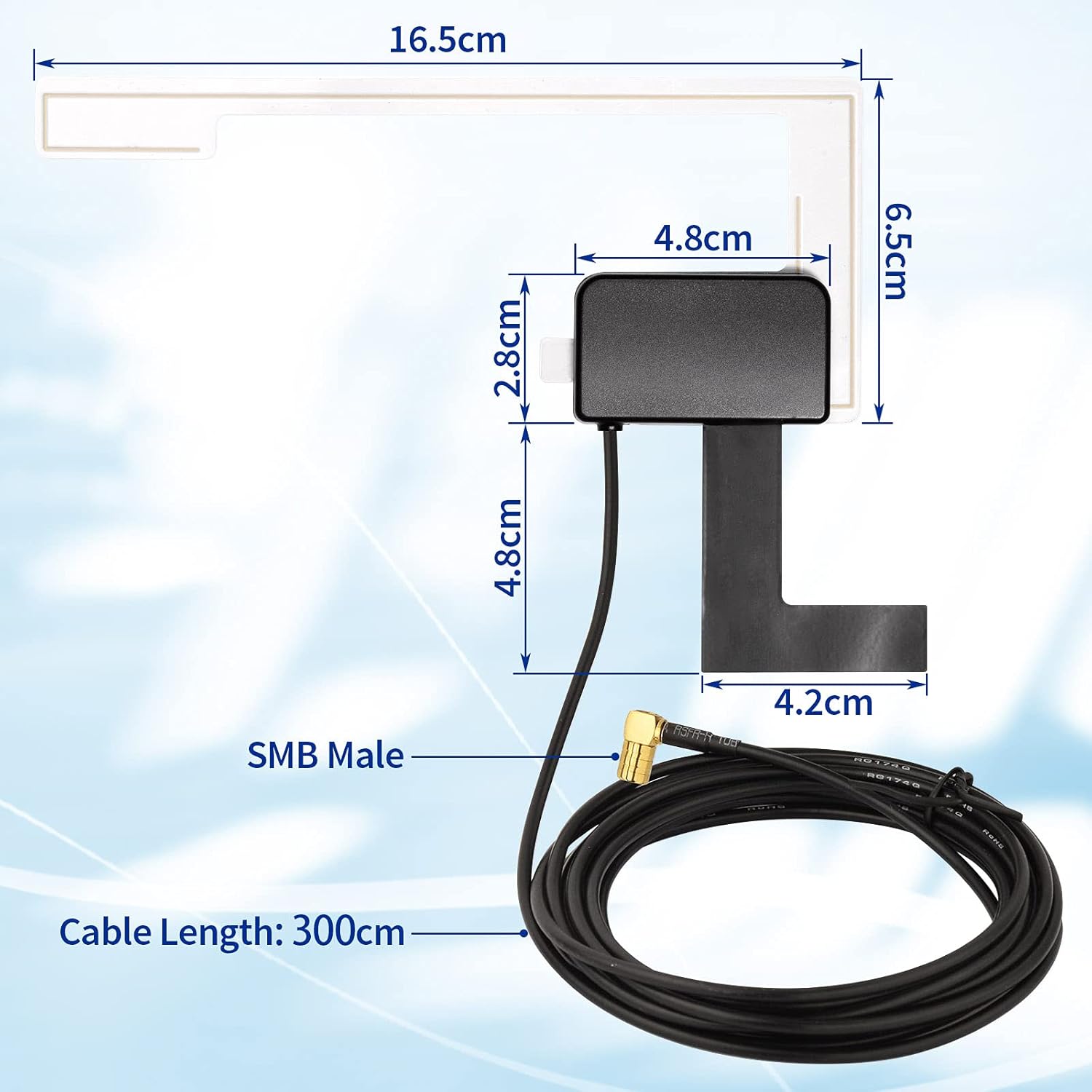 Eightwood DAB Antenne DAB Antenne Auto SMB Digtial DAB Autoradio Antenne mit 3 Meter DAB Scheibenantenne Glass Mount für Blaupunkt Pioneer Clarion Alpine MEHRWEG