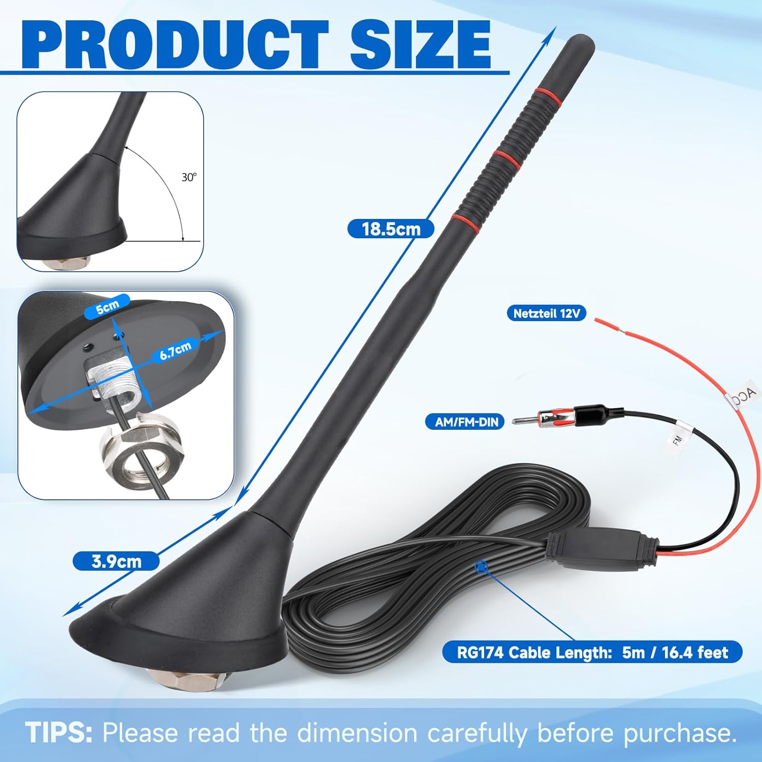 Eightwood Auto Antenne Dach FM AM Aktive Antenne Autoradio mit Verstärker Autoantenne Kurz + 5m Verlängerungskabel für Auto LKW SUV Stereo Receiver Media Head Units Digital Radio FM Tuner