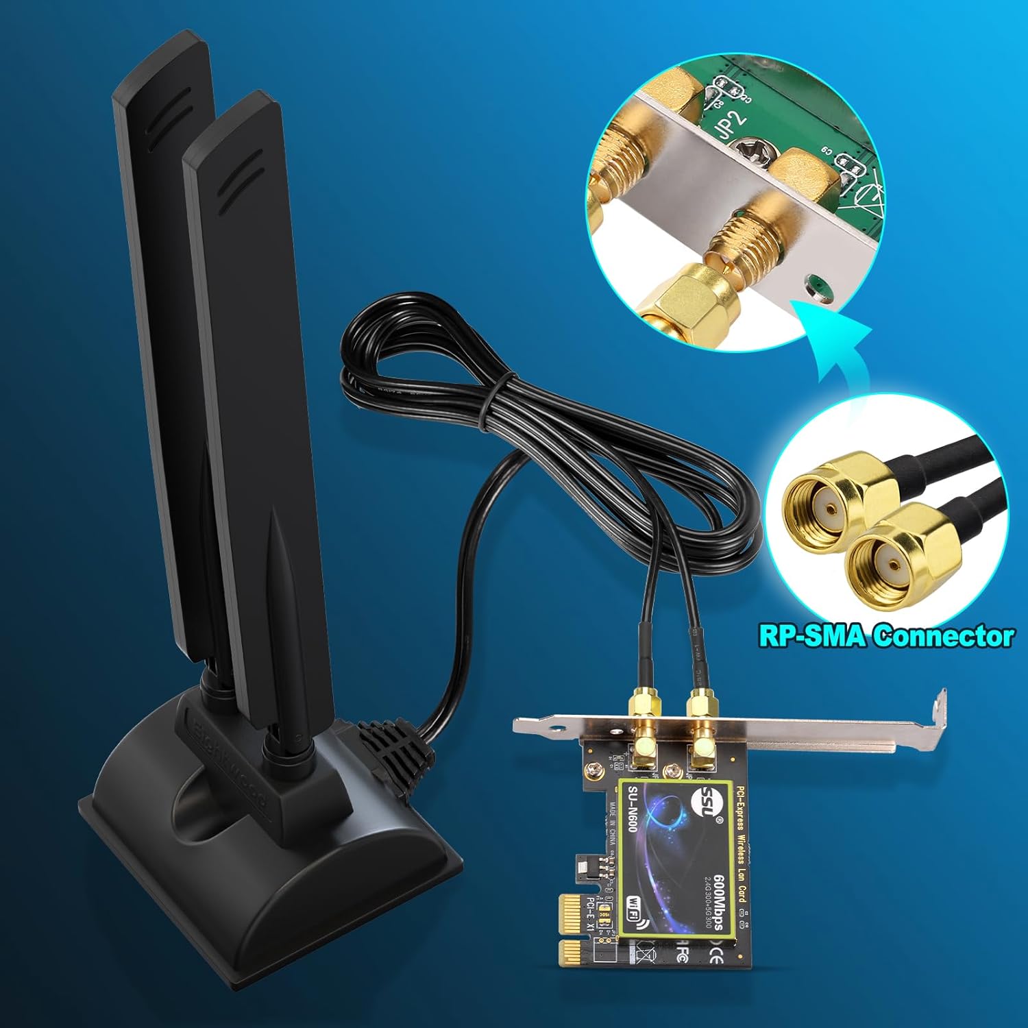 Eightwood Tri Band WiFi 6E Antenne RP-SMA WLAN Antenne Magnetfuß mit 200cm Verlängerungskabel für PC Bluetooth Mainboard WiFi 6 Router Wi-Fi Kamera PCI Karte