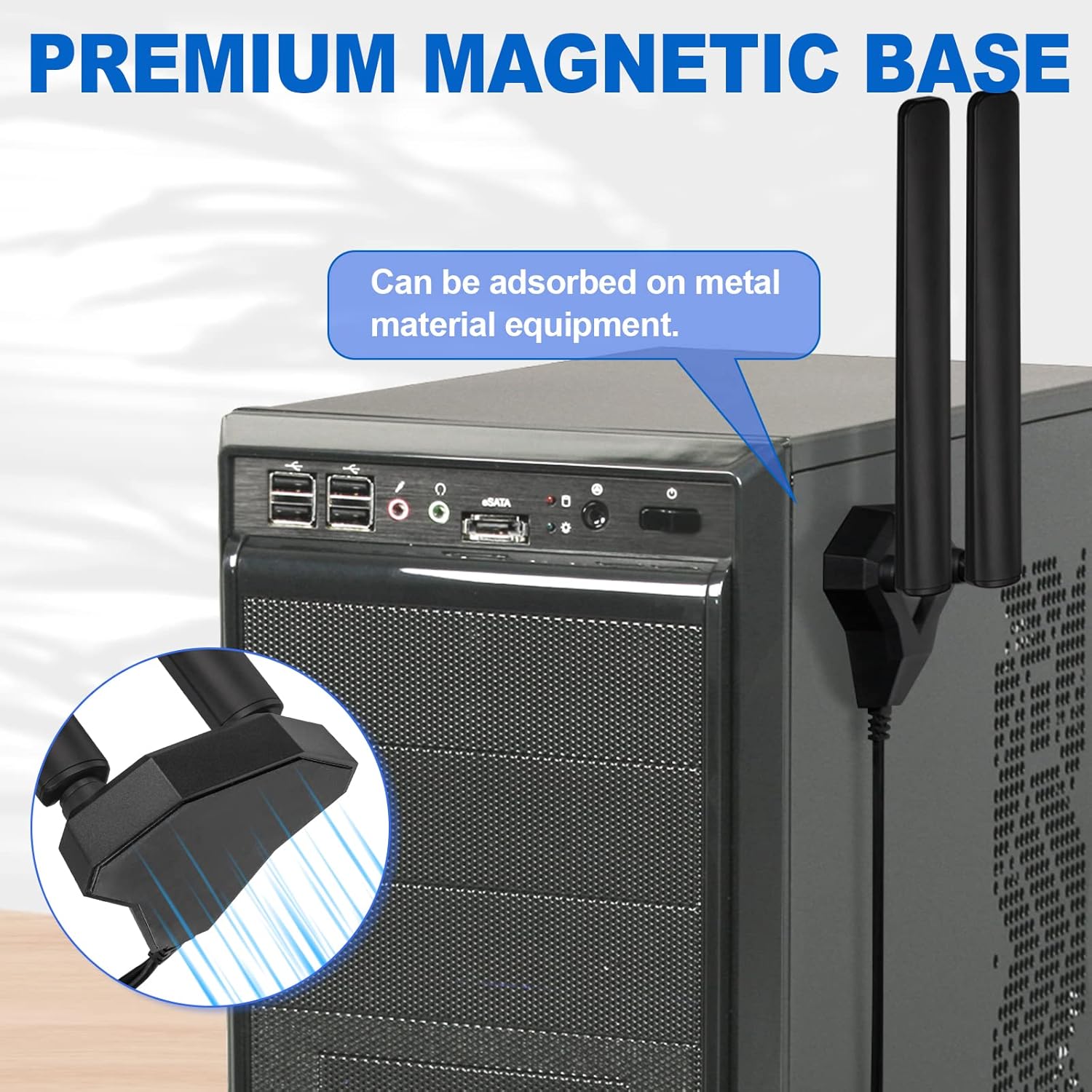 Eightwood WiFi 6E Antenne 2.4g/5g/5.8g/6g WLAN Signal Verstärker Tri-Band Magnetic Base mit RP-SMA 200 cm Verlängerungskabel für Wi-Fi Karten PCI Karte PC Router Bluetooth Mainboard