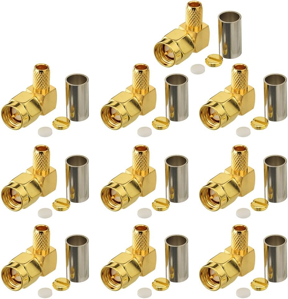 Eightwood SMA Stecker Männlich Rechtwinklig Steckverbinder Crimp 10 Stücke für RG58 Ham Radio Homematic CCU3 Raspberry Pi 4G DTV 4G Router WiFi Router Mobiler Hotspot DAB Antenne MEHRWEG