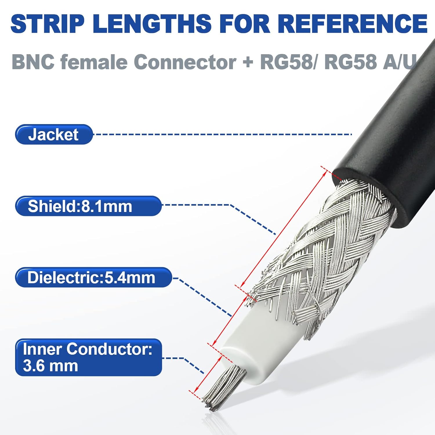 Eightwood 10pcs BNC Female Crimp RF Connector 50 ohm for RG58 RG142 LMR195 Cable