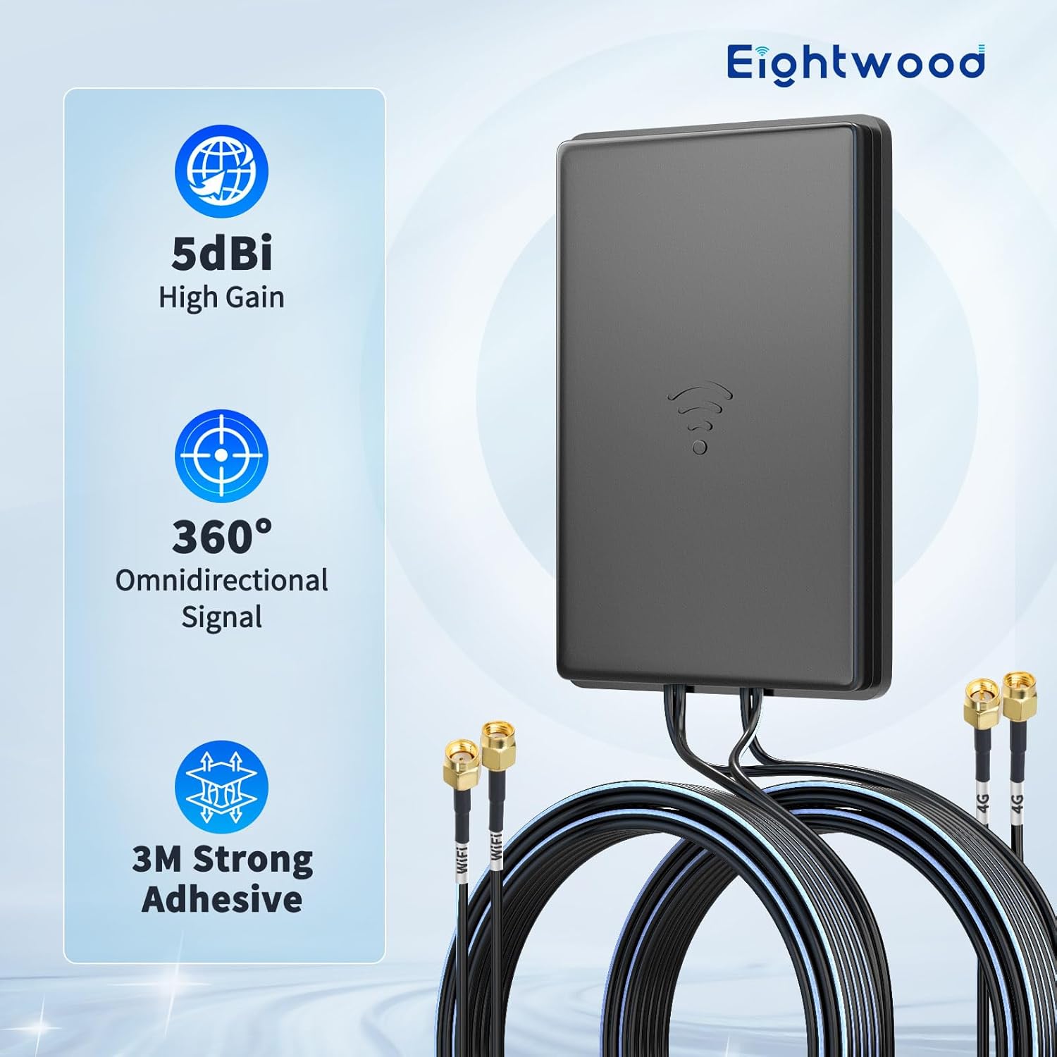Eightwood 4G LTE & Dual WiFi 6E MIMO Kombi-Antenne 5dBi 2X SMA + 2X RP-SMA Anschluss IP65 Industrie-Grade 600-6000MHz für 4G LTE/3G WiFi 6E Router Bluetooth Zigbee IoT