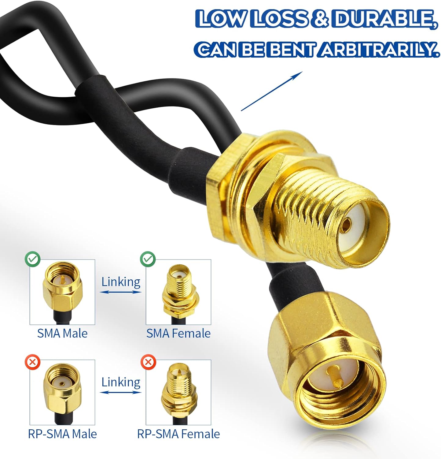 Eightwood SMA Kabel SMA Adapter SMA Buchse BulkHead auf geraden Stecker Adapter Verlängerungskabel RG174 16.5ft 5m für 4G Antenne SMA WiFi Antenne Huawei 2G 3G 4G LTE