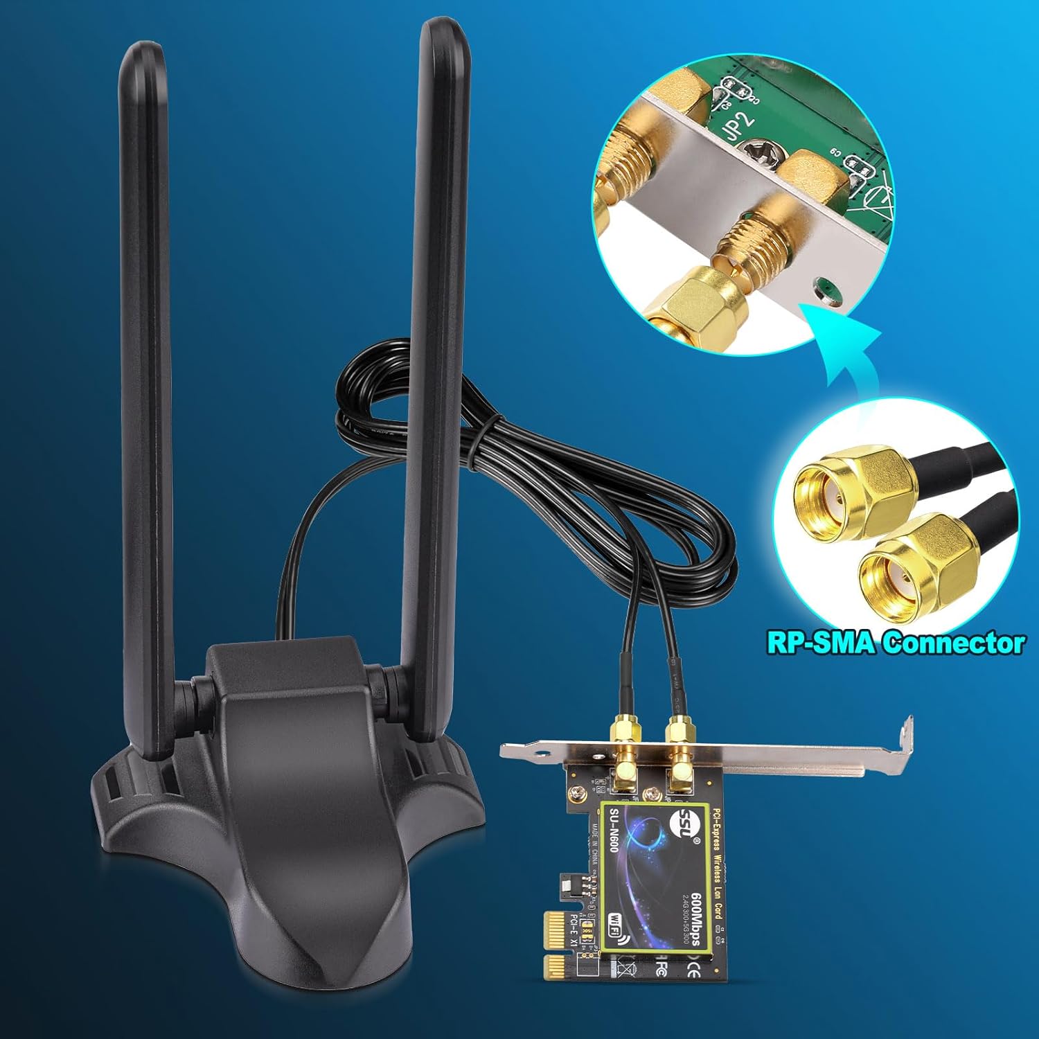 Eightwood WiFi 6E Antenne WLAN Signal Verstärker Tri-Band Magnetic Base mit RP-SMA 2M Verlängerungskabel für Wi-Fi Router Karten PCI Karte PC Bluetooth Mainboard